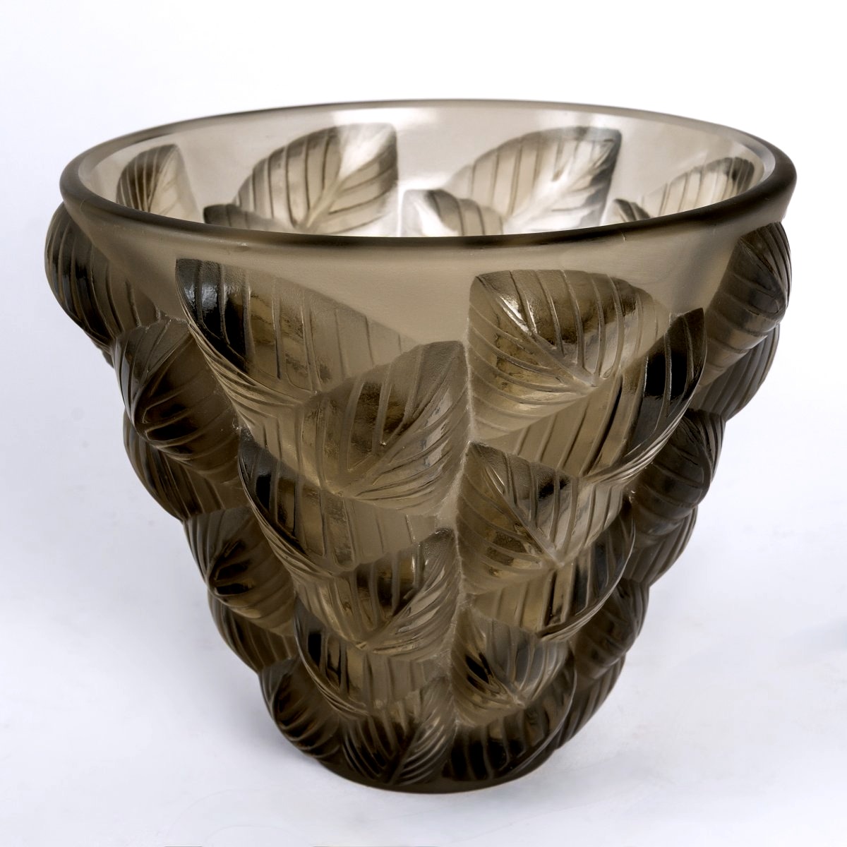 1927 René Lalique - Vase Moissac Smoked Topaz Grey Glass -photo-3