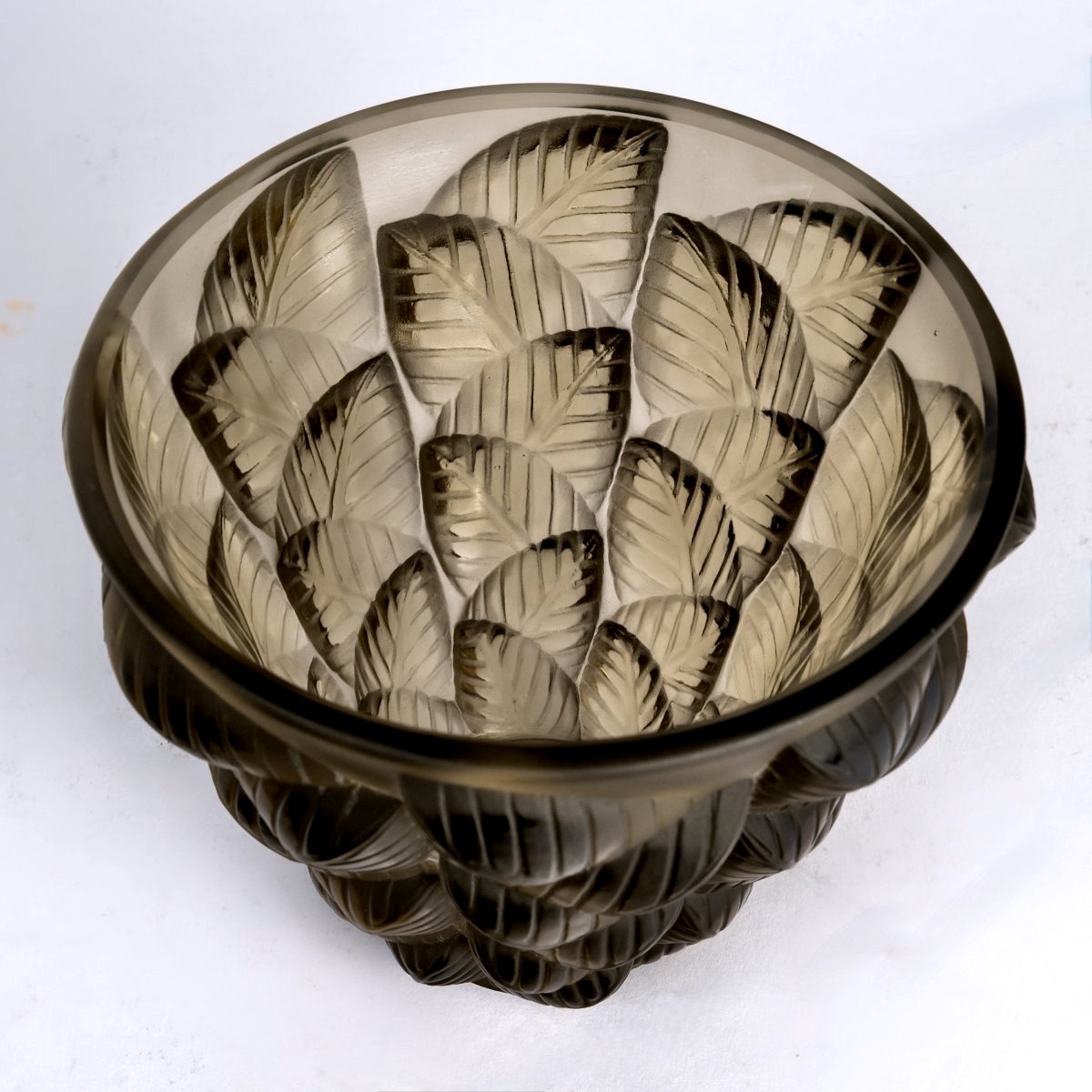 1927 René Lalique - Vase Moissac Smoked Topaz Grey Glass -photo-4