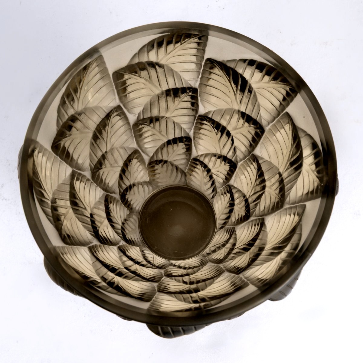 1927 René Lalique - Vase Moissac Smoked Topaz Grey Glass -photo-1
