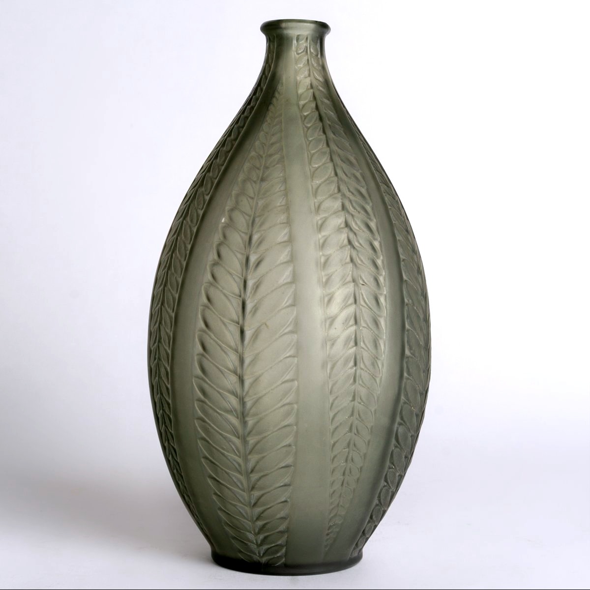 1921 René Lalique - Vase Acacia Smoked Topaz Grey Glass-photo-2