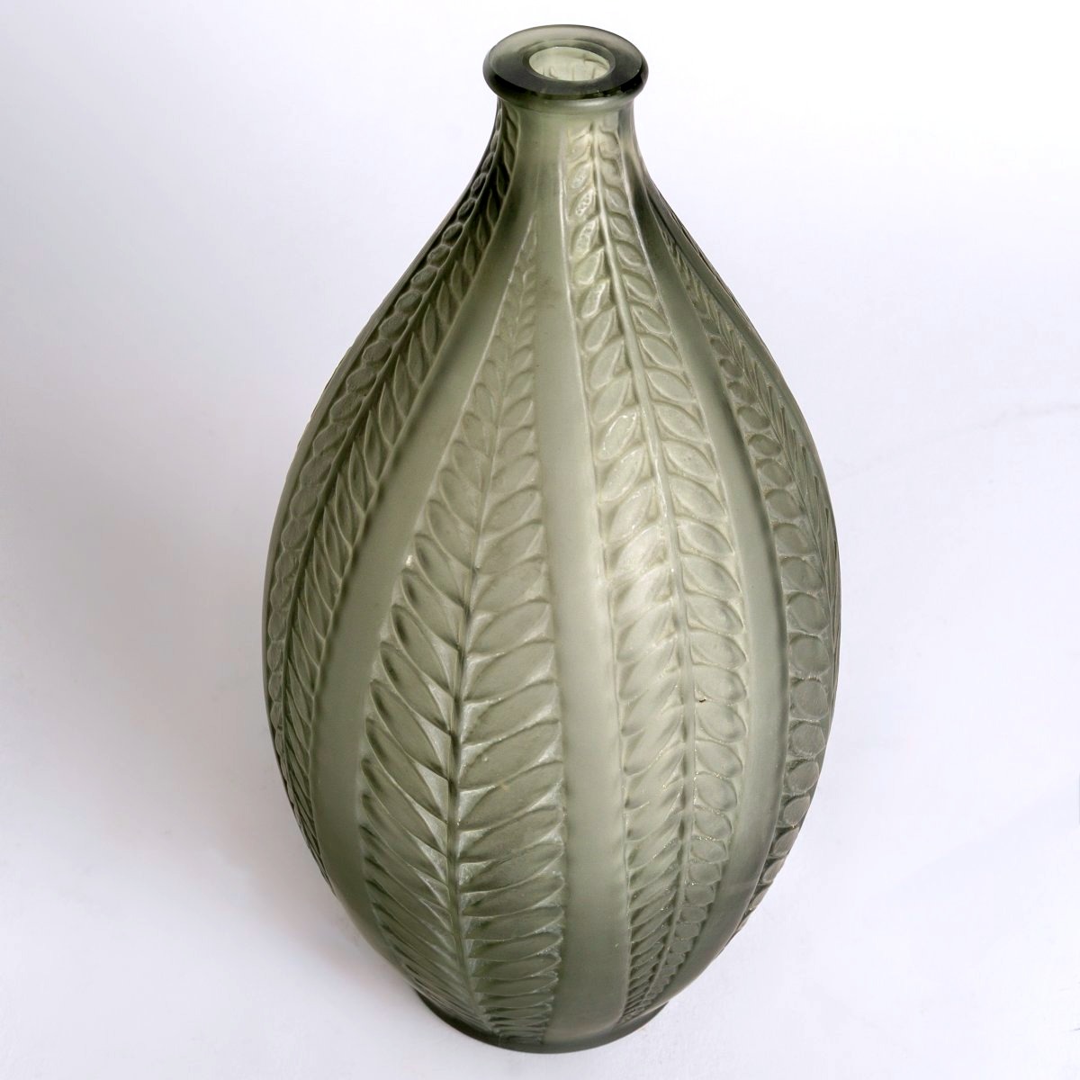 1921 René Lalique - Vase Acacia Smoked Topaz Grey Glass-photo-3