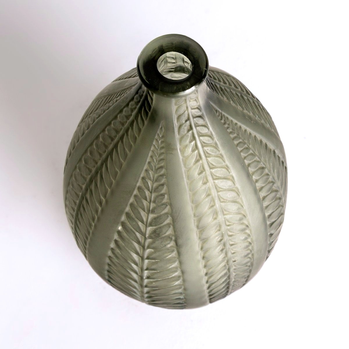 1921 René Lalique - Vase Acacia Smoked Topaz Grey Glass-photo-4