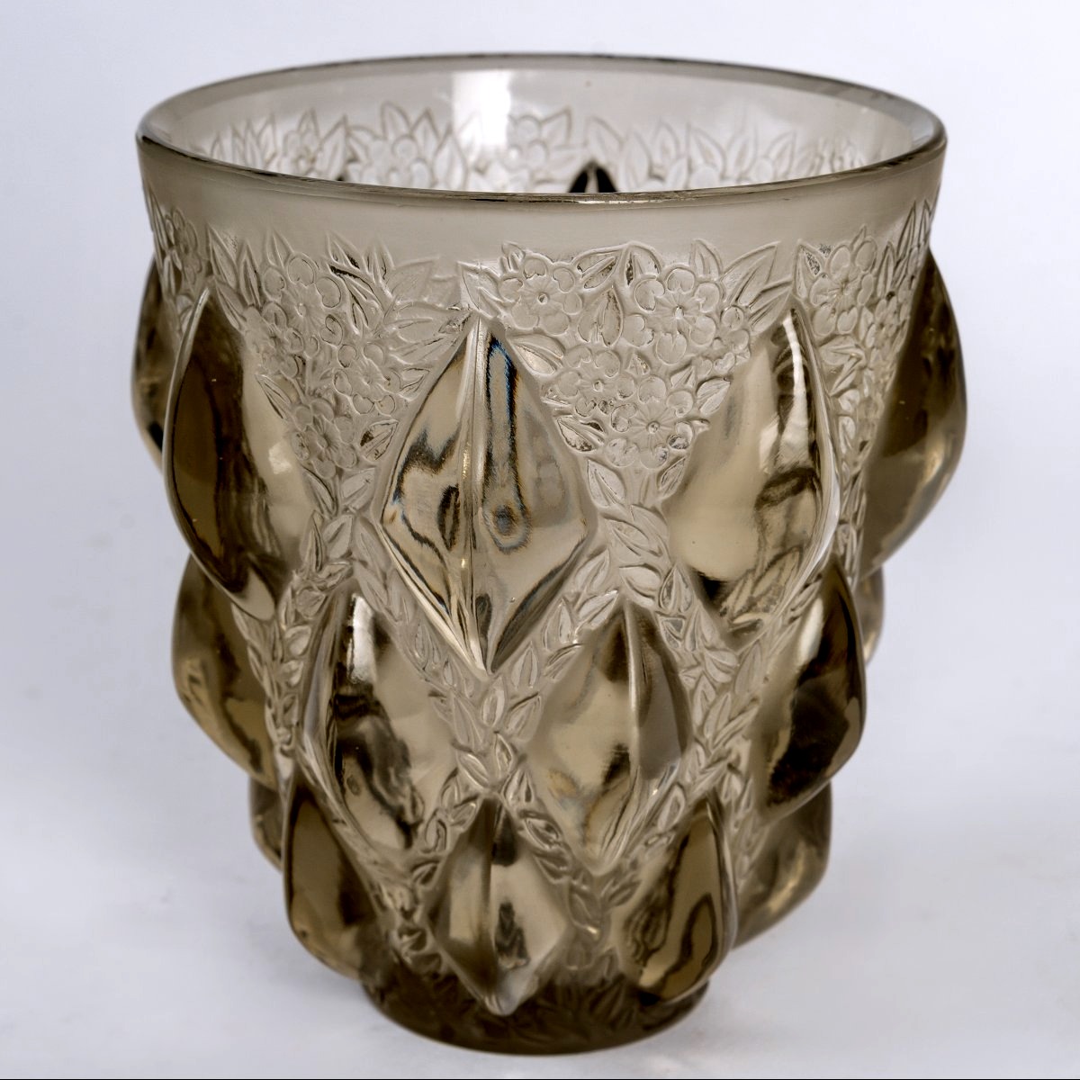 1927 René Lalique - Vase Rampillon Verre Gris Topaze Fumé-photo-2