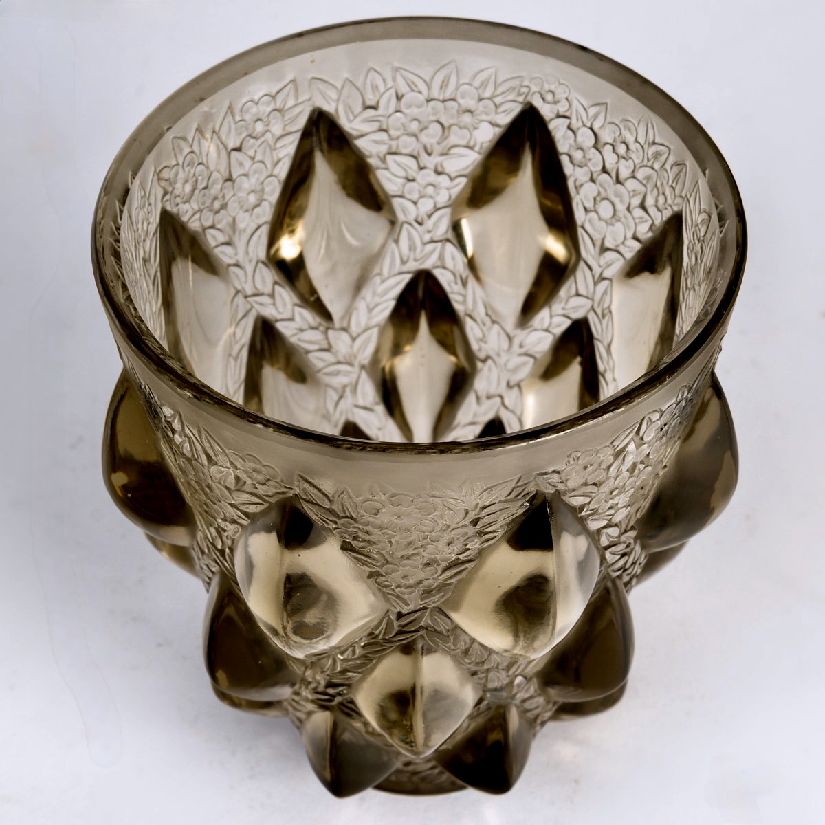1927 René Lalique - Vase Rampillon Verre Gris Topaze Fumé-photo-3