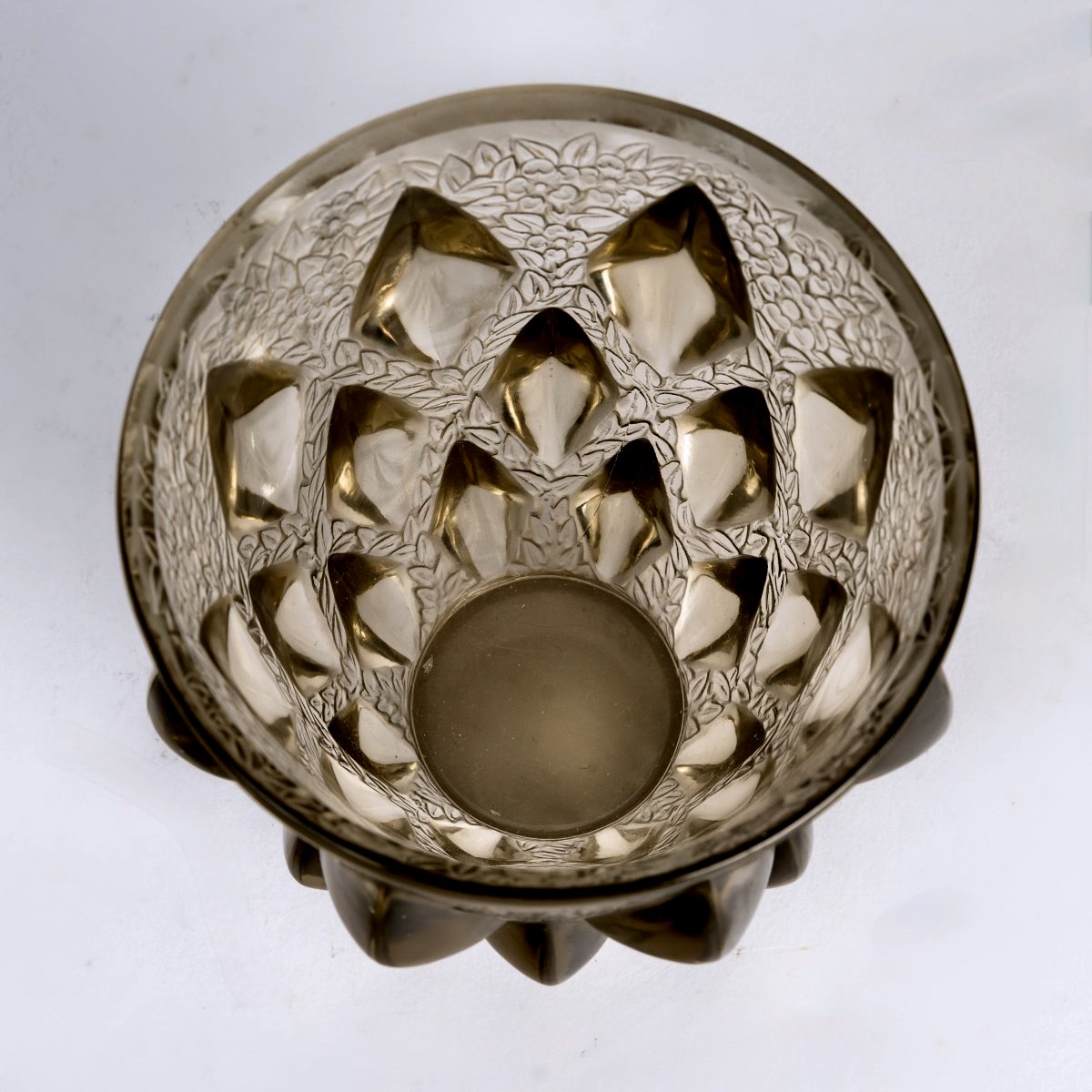 1927 René Lalique - Vase Rampillon Verre Gris Topaze Fumé-photo-4