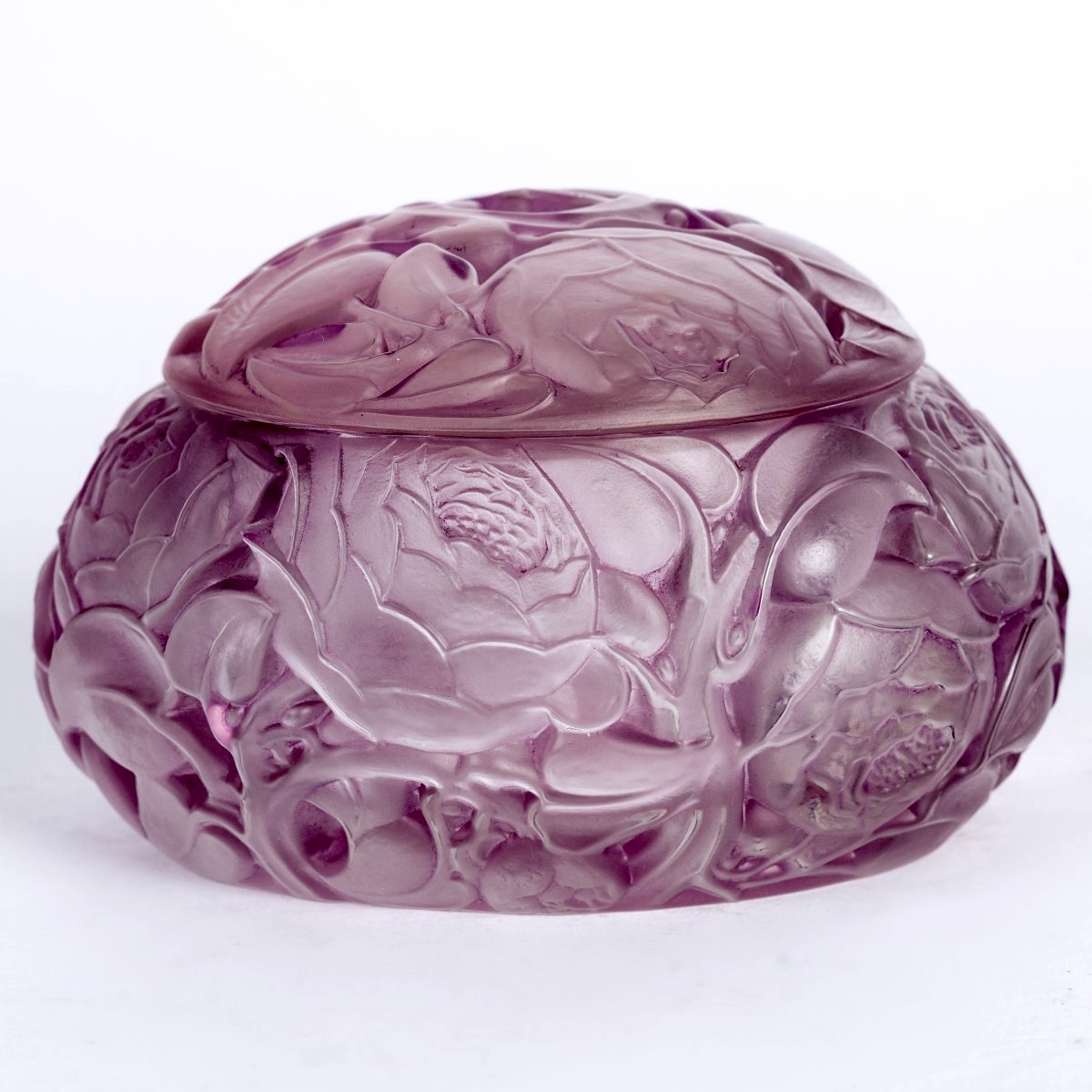 1927 René Lalique - Boîte Dinard Verre Blanc Patiné Rose-photo-2