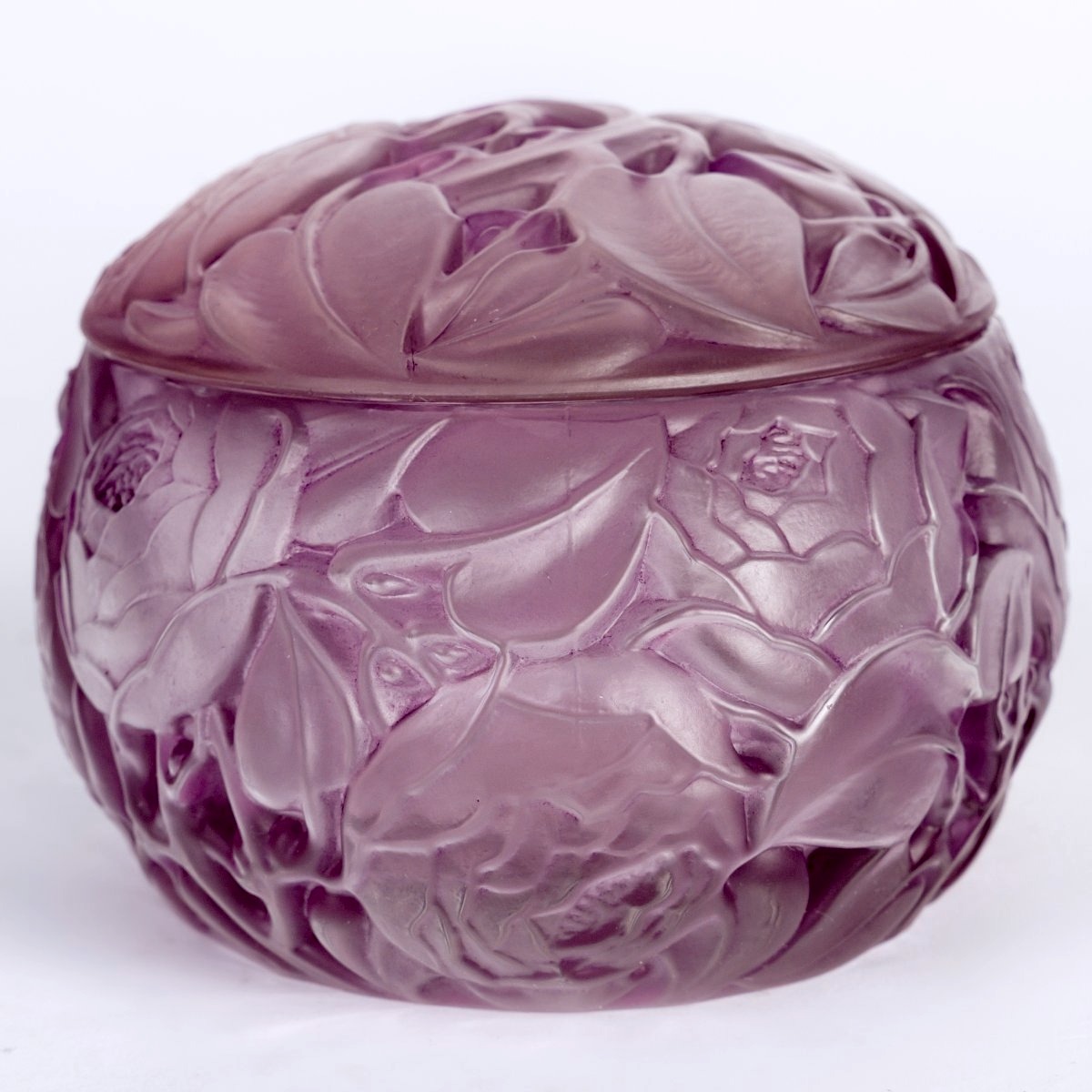 1927 René Lalique - Boîte Dinard Verre Blanc Patiné Rose-photo-3