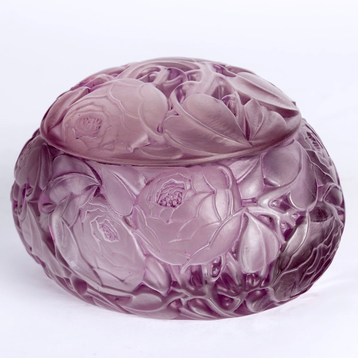 1927 René Lalique - Boîte Dinard Verre Blanc Patiné Rose-photo-4
