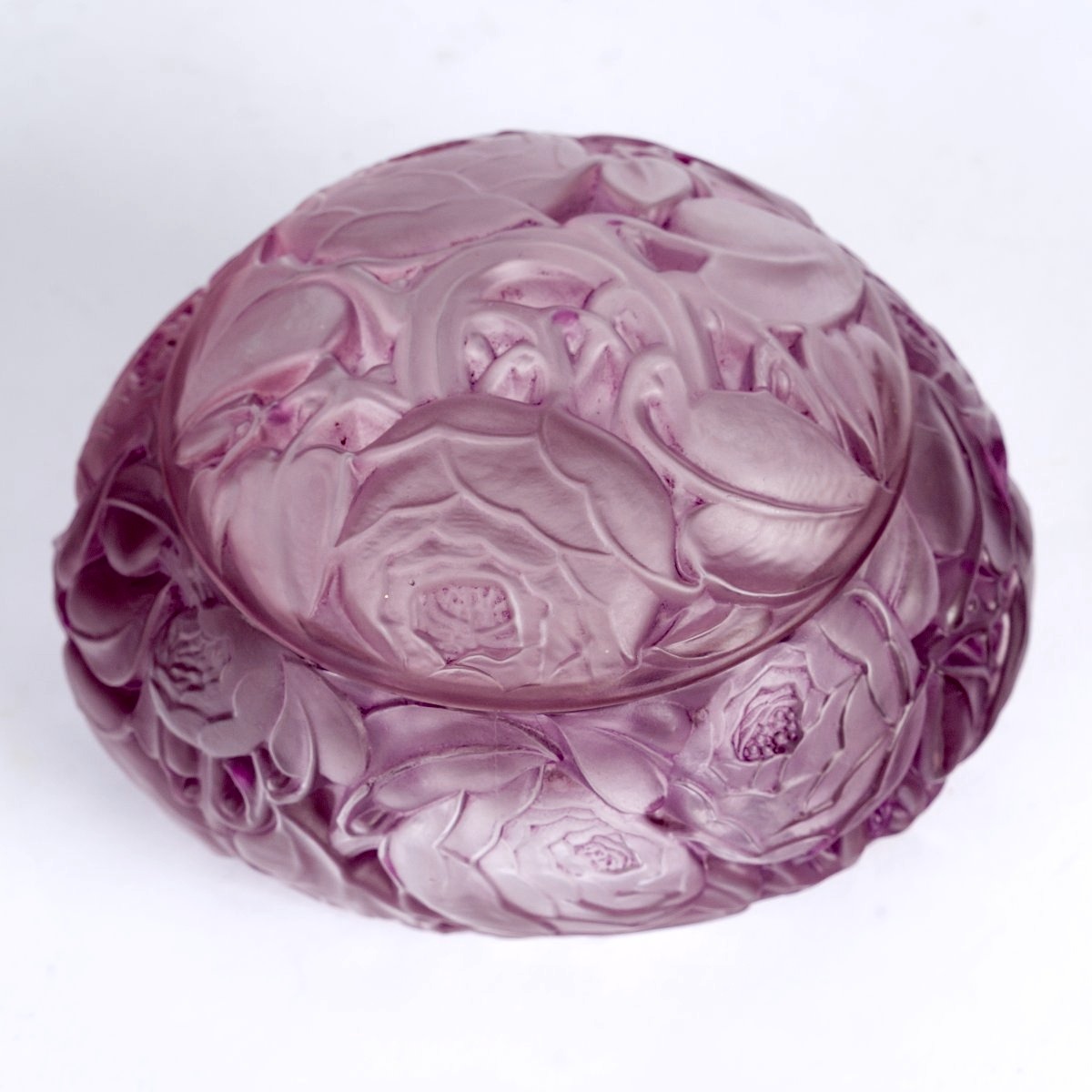 1927 René Lalique - Boîte Dinard Verre Blanc Patiné Rose-photo-1