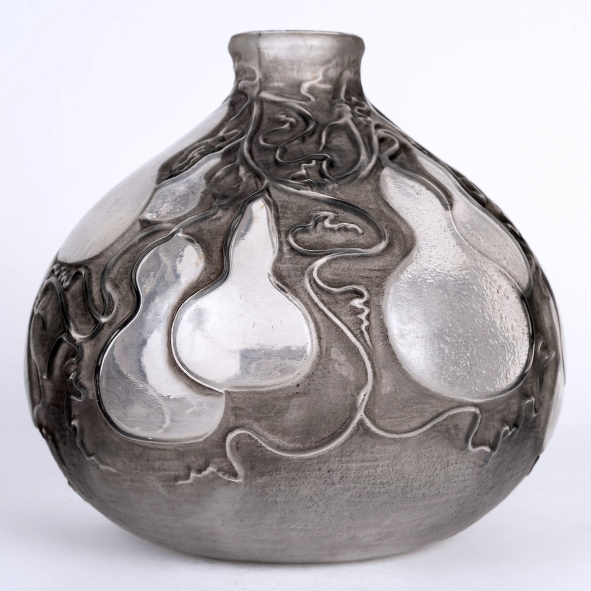 1914 René Lalique - Vase Courges Verre Blanc Patiné Gris-photo-4