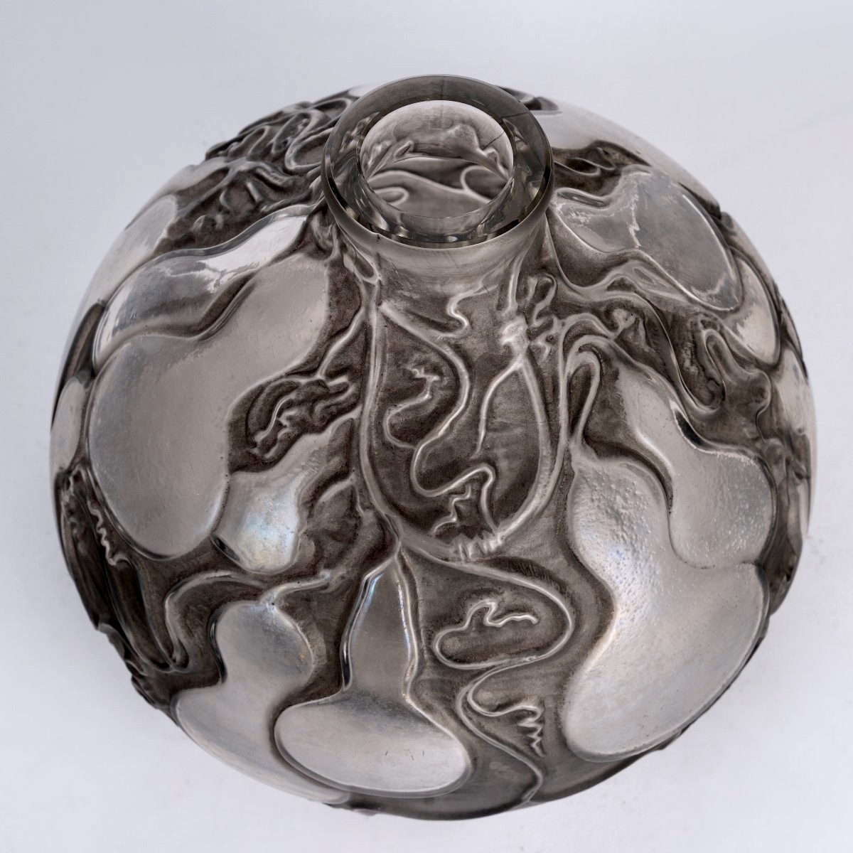 1914 René Lalique - Vase Courges Verre Blanc Patiné Gris-photo-2