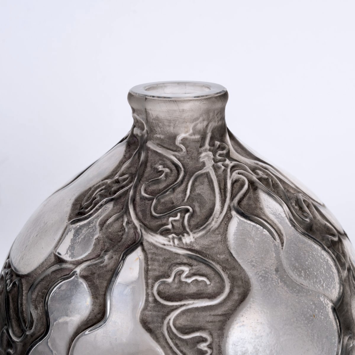 1914 René Lalique - Vase Courges Verre Blanc Patiné Gris-photo-3