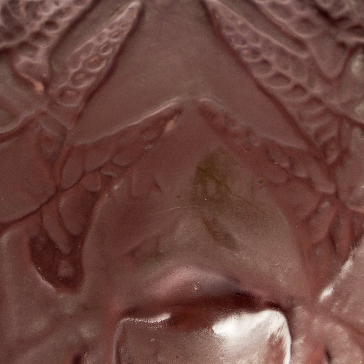 1912 René Lalique - Vase Fougères Verre Améthyste Patiné Blanc-photo-3