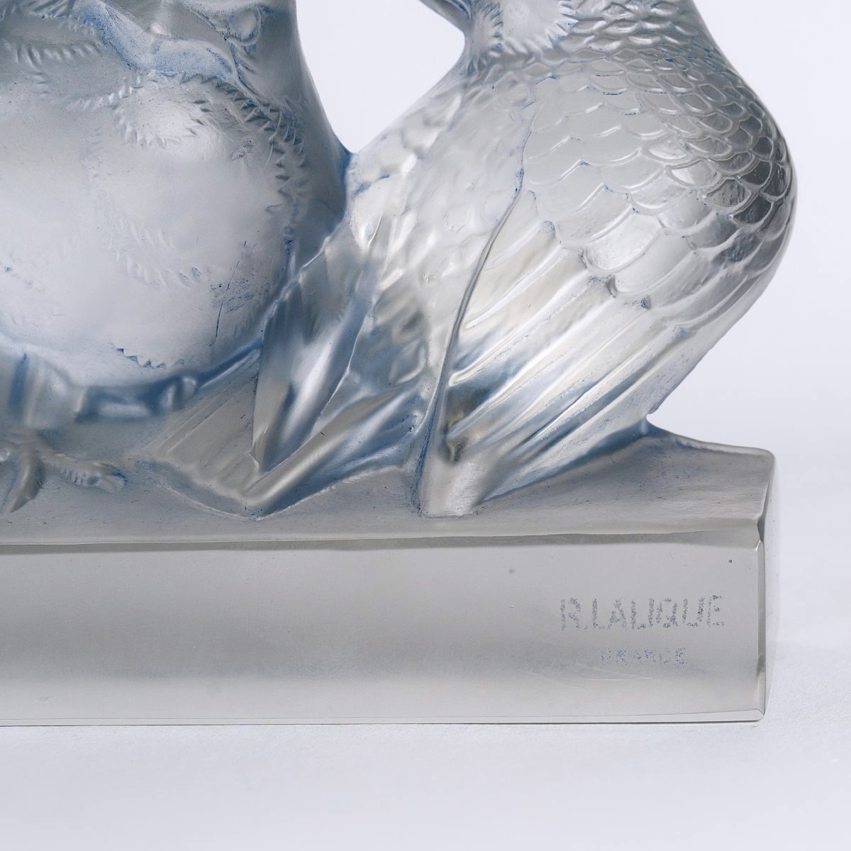 1933 René Lalique - Decoration Six Moineaux Sparrows Glass With Light Blue Patina-photo-6