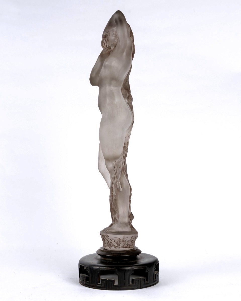 1919 René Lalique - Statuette Grande Nue Lierre Verre Blanc Patiné Sépia-photo-3