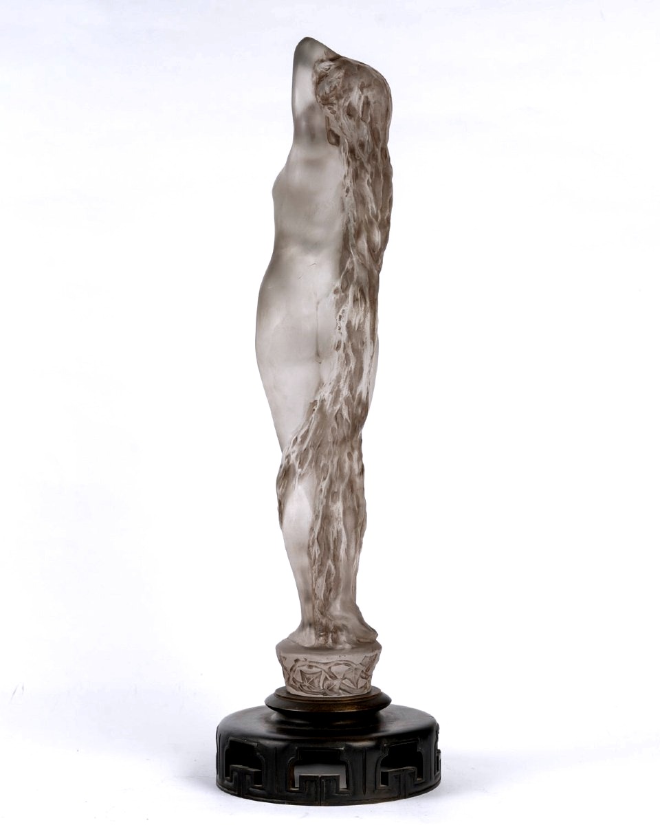 1919 René Lalique - Statuette Grande Nue Lierre Verre Blanc Patiné Sépia-photo-4