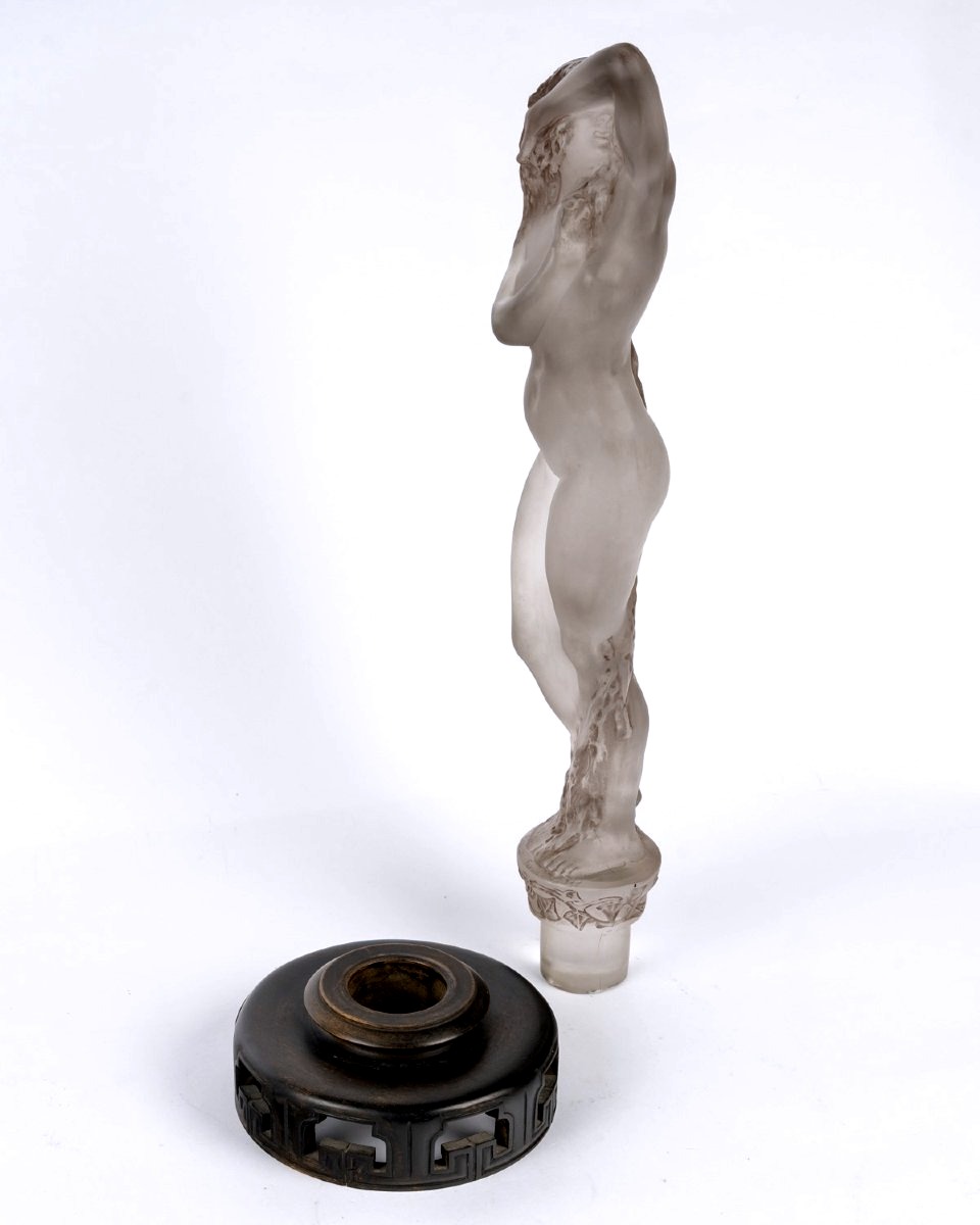 1919 René Lalique - Statuette Grande Nue Lierre Verre Blanc Patiné Sépia-photo-1