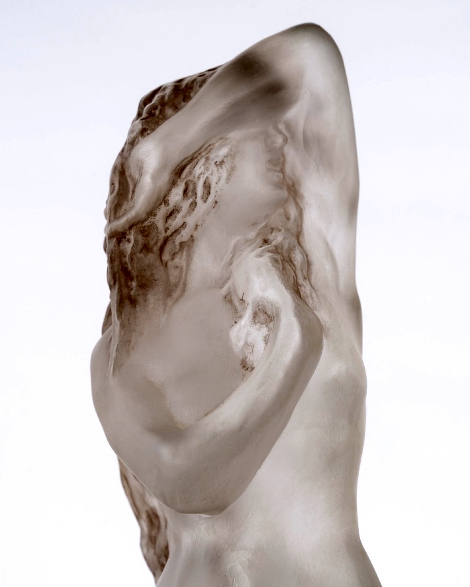 1919 René Lalique - Statuette Grande Nue Lierre Verre Blanc Patiné Sépia-photo-2