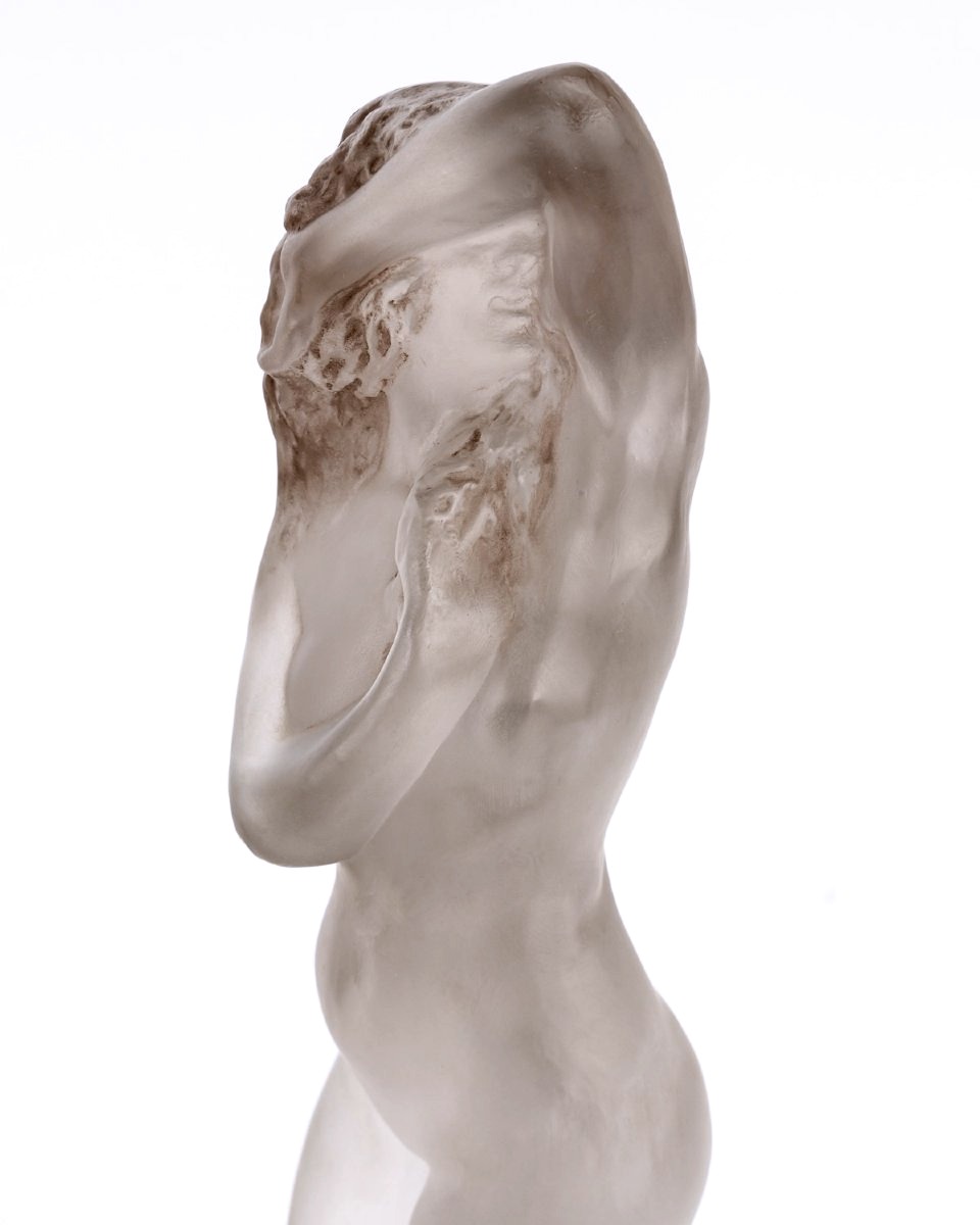 1919 René Lalique - Statuette Grande Nue Lierre Verre Blanc Patiné Sépia-photo-4