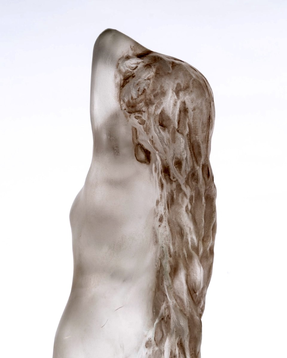 1919 René Lalique - Statuette Grande Nue Lierre Verre Blanc Patiné Sépia-photo-5