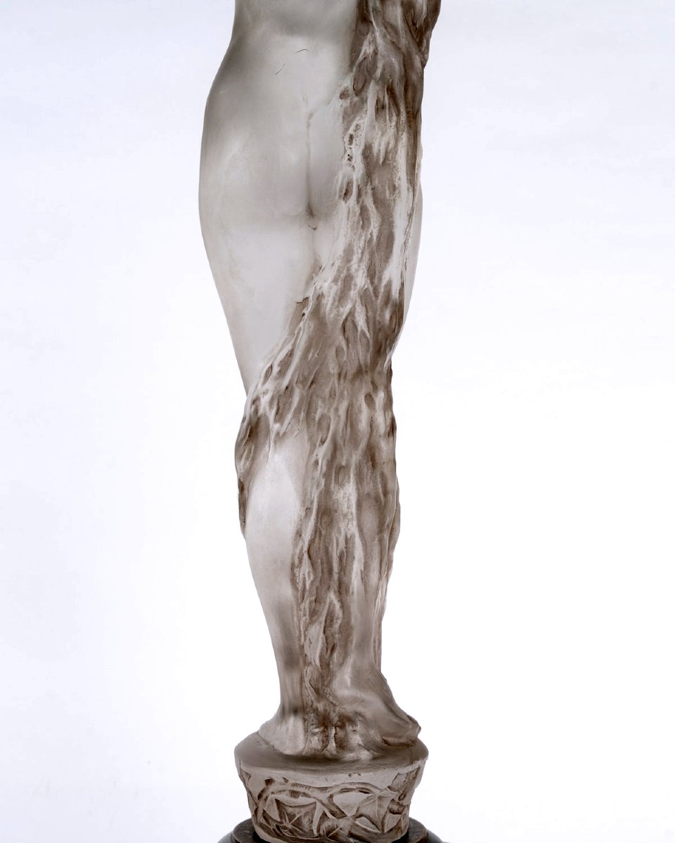 1919 René Lalique - Statuette Grande Nue Lierre Verre Blanc Patiné Sépia-photo-6