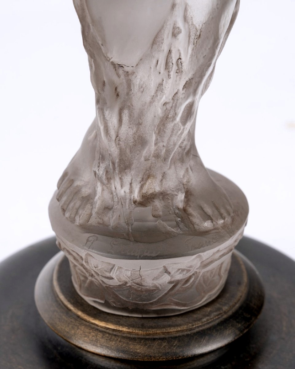 1919 René Lalique - Statuette Grande Nue Lierre Verre Blanc Patiné Sépia-photo-7