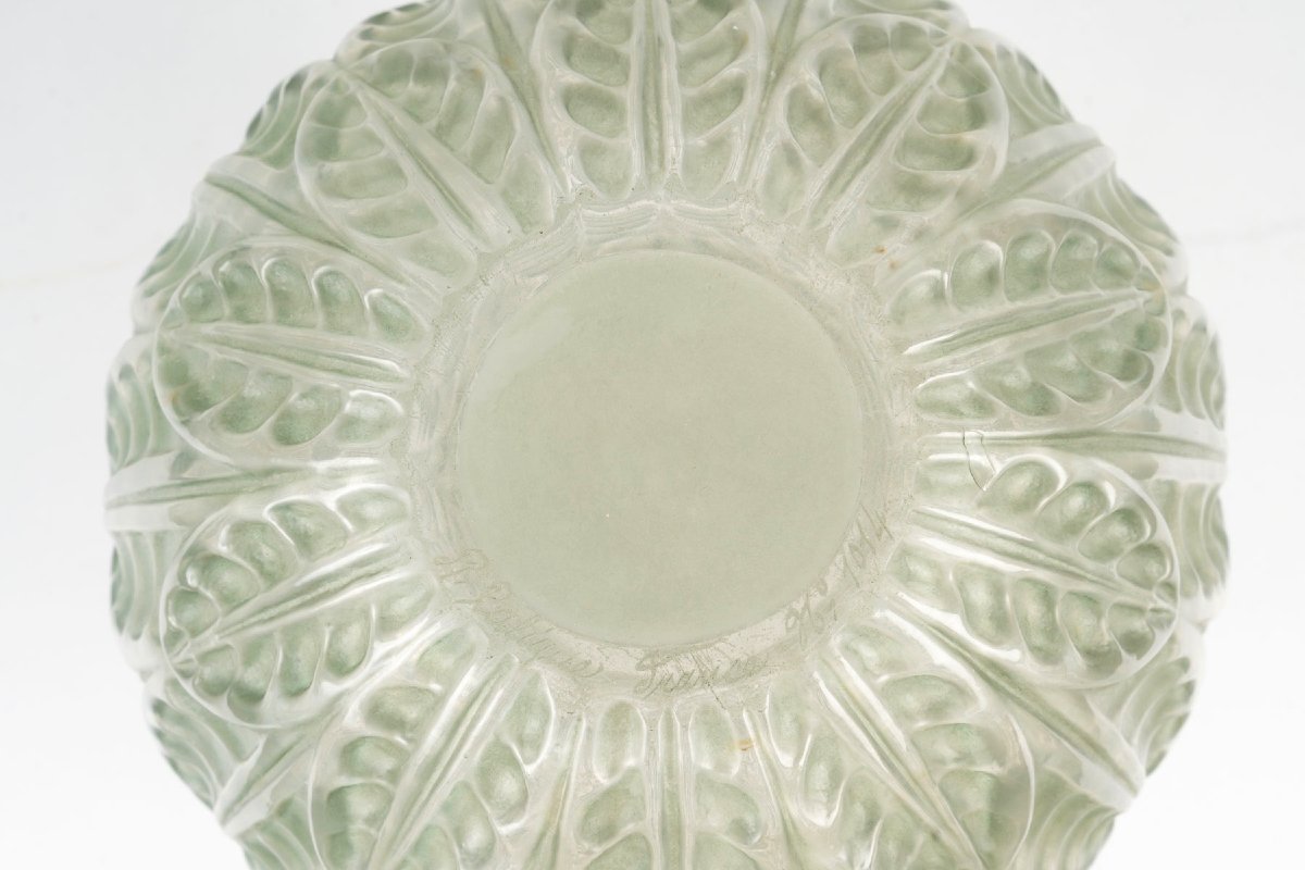1927 René Lalique - Vase Malesherbes Verre Blanc Patiné Vert-photo-1