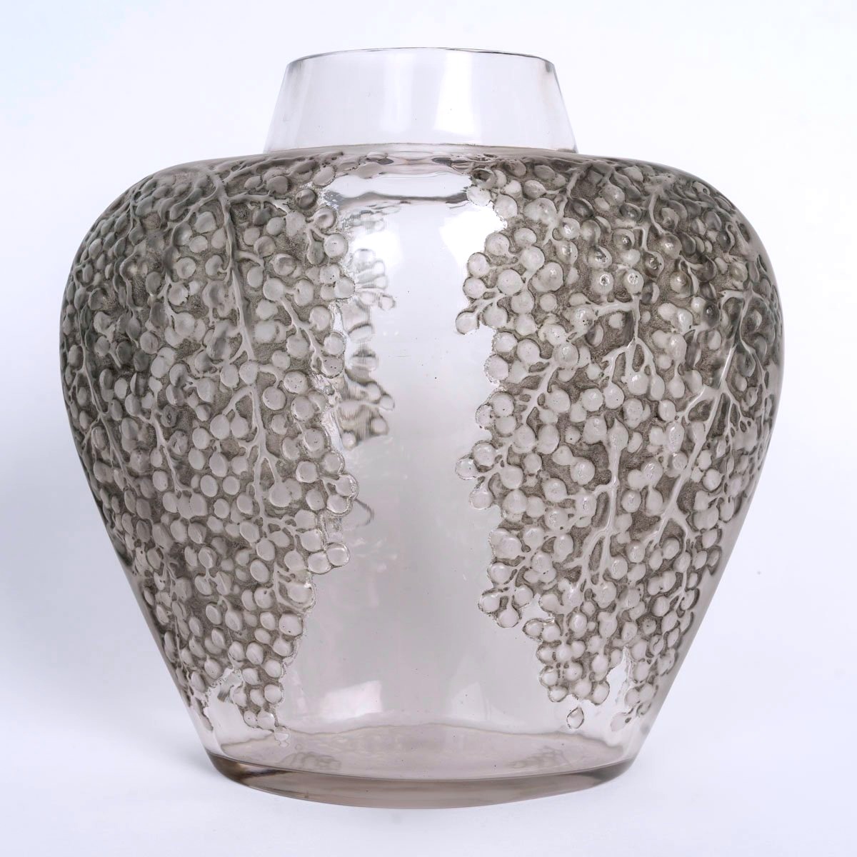 1921 René Lalique - Vase Poivre Verre Blanc Patiné Gris Vert-photo-2