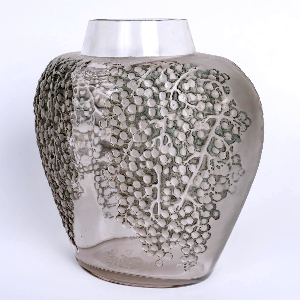 1921 René Lalique - Vase Poivre Verre Blanc Patiné Gris Vert-photo-4