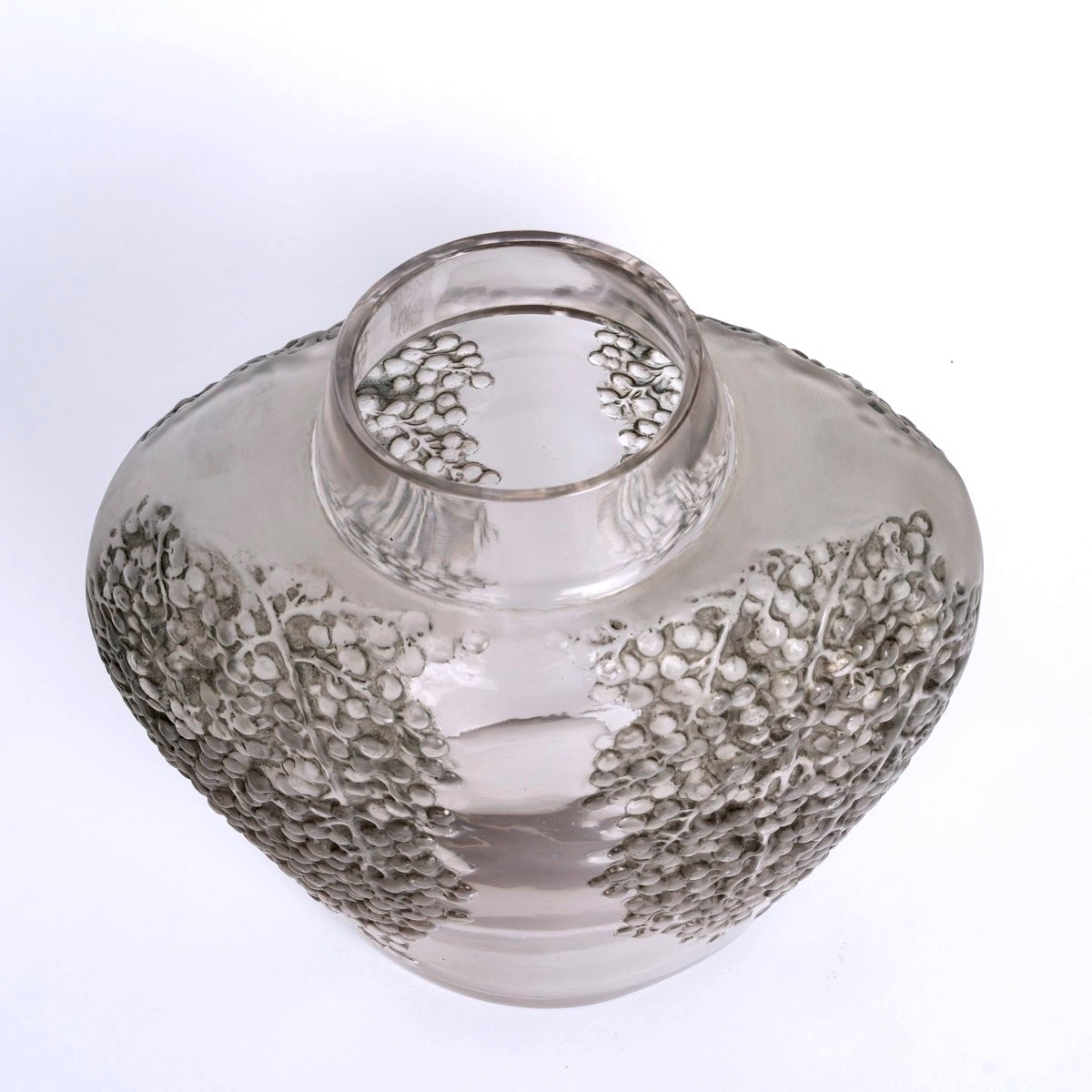 1921 René Lalique - Vase Poivre Verre Blanc Patiné Gris Vert-photo-2
