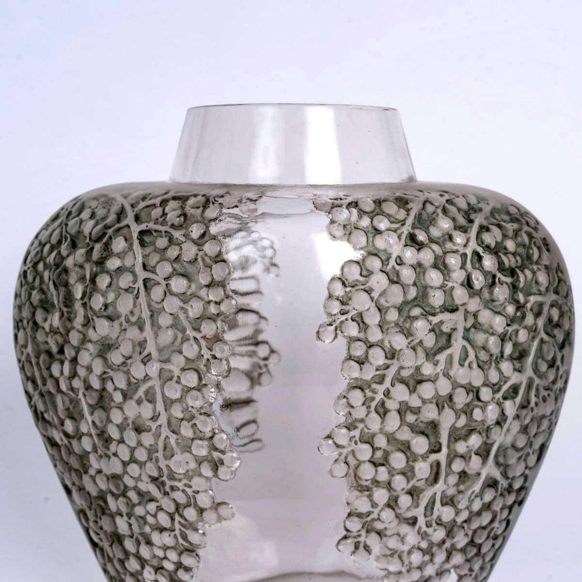 1921 René Lalique - Vase Poivre Verre Blanc Patiné Gris Vert-photo-3