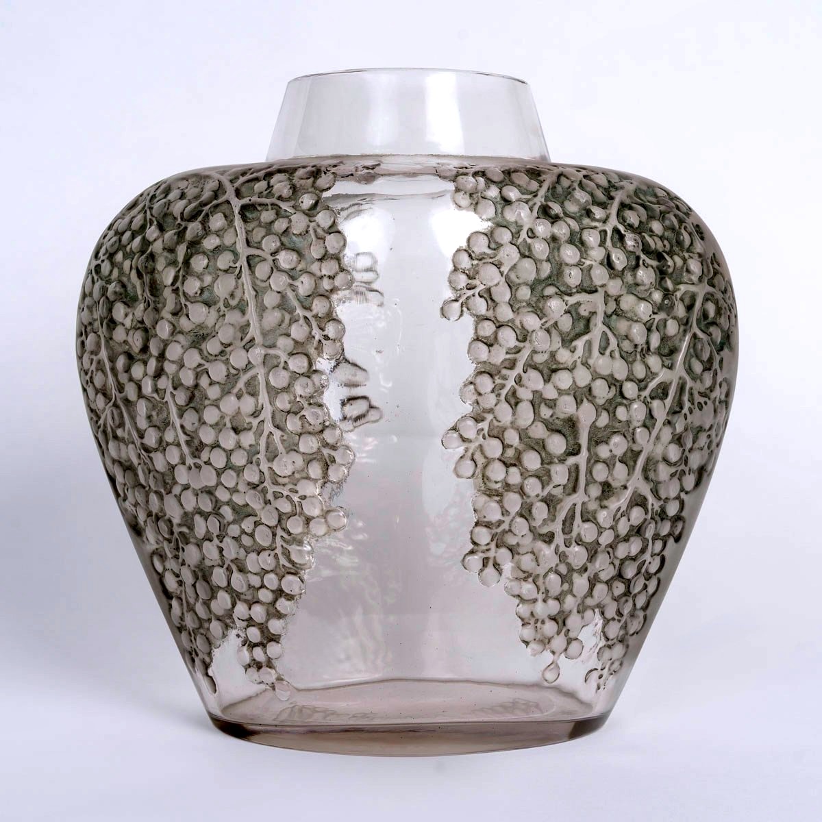 1921 René Lalique - Vase Poivre Verre Blanc Patiné Gris Vert