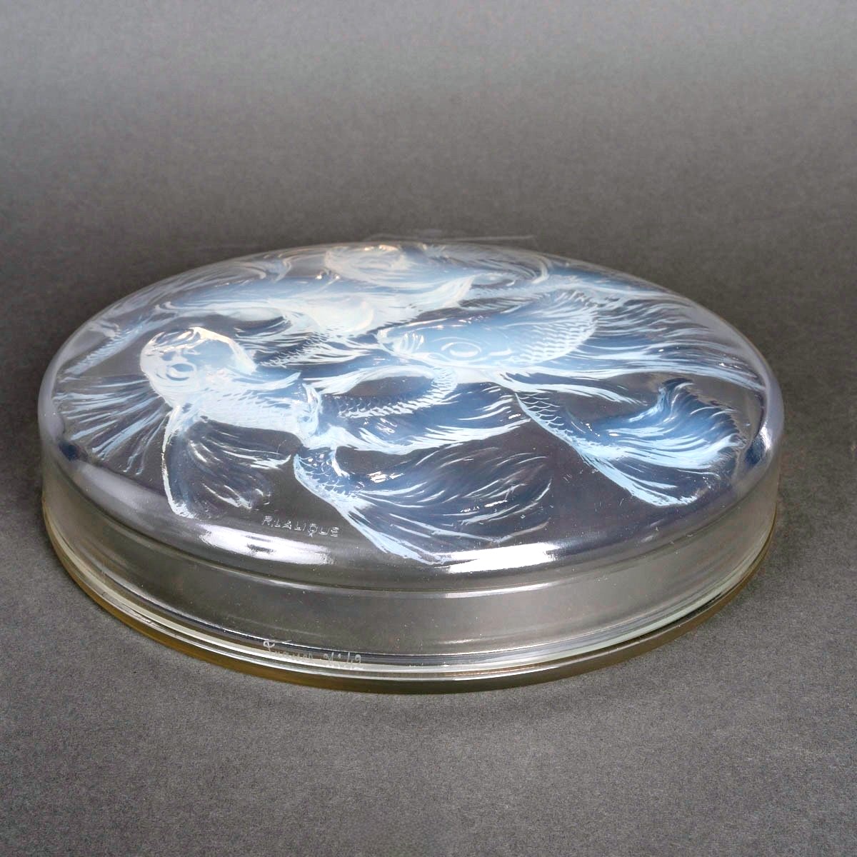 1921 René Lalique - Box Cyprins Fishes Opalescent Glass-photo-2