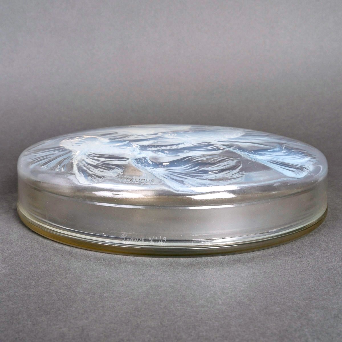 1921 René Lalique - Box Cyprins Fishes Opalescent Glass-photo-3