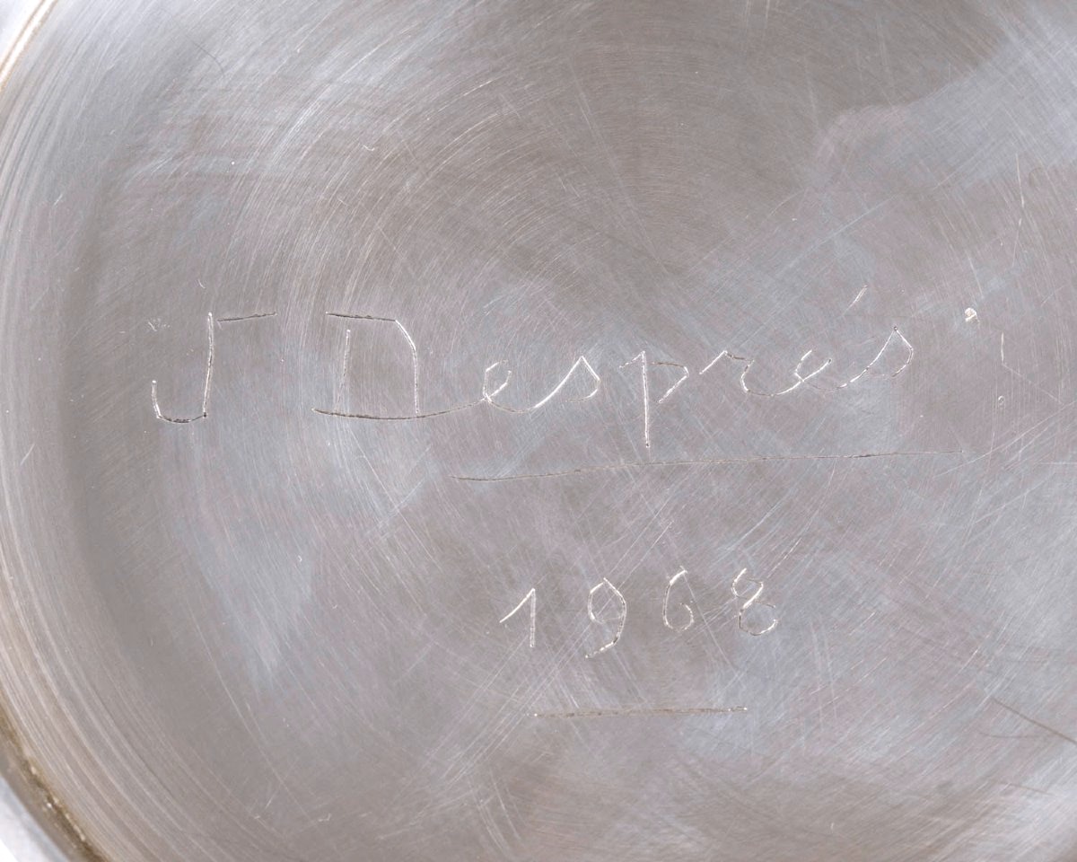 Jean Desprès - Centre de Table, Seau à Champagne, Plateau Métal Argenté Martelé-photo-4