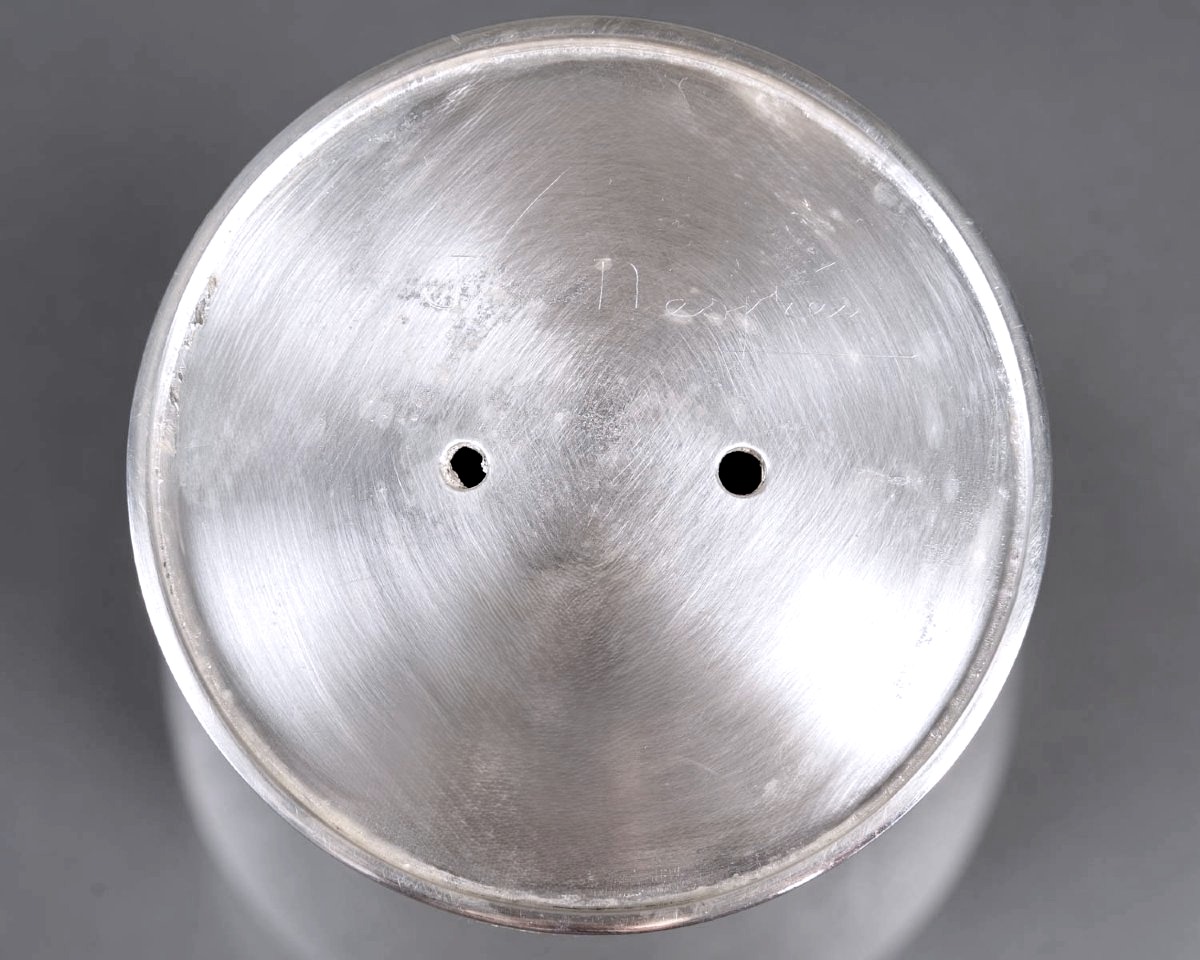 Jean Desprès - Paire de Vases Moderniste Métal Argenté Martelé-photo-3