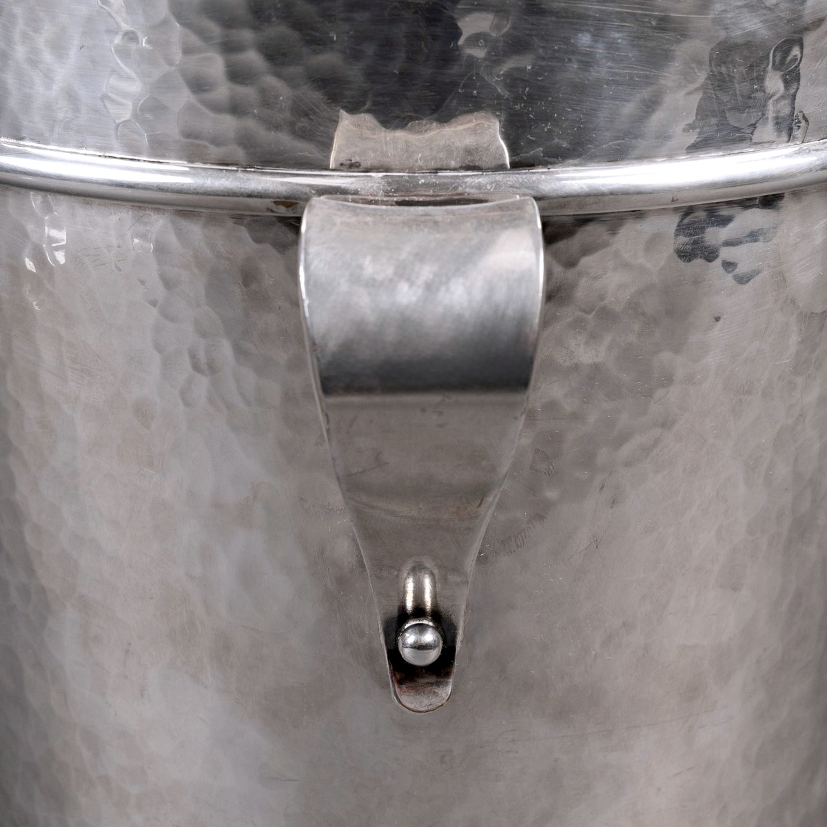 Jean Desprès - Large Champagne Bucket Modernist Hammered Silver-plated Metal-photo-4