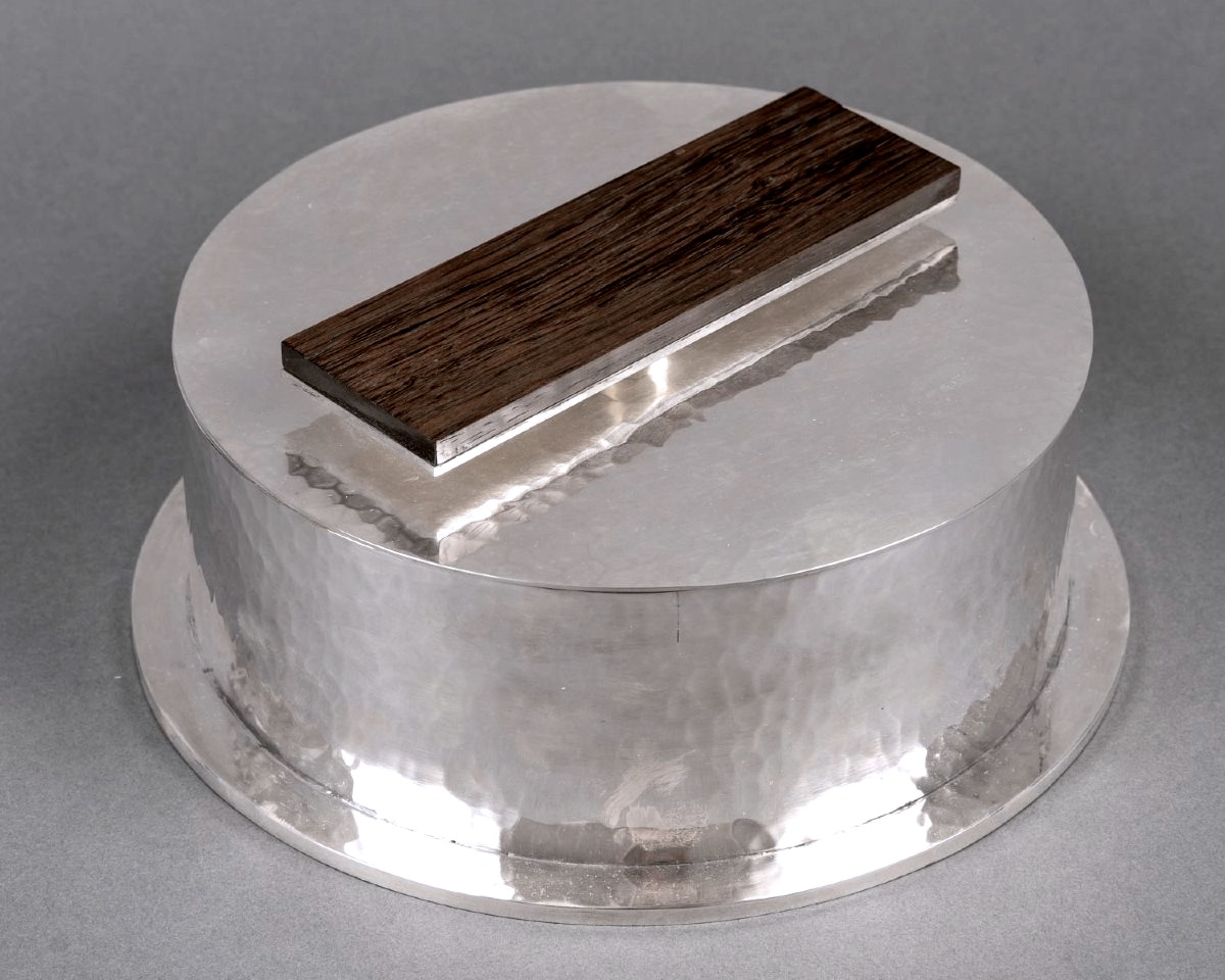Jean Desprès - Box Modernist Silver-plated Metal And Rosewood-photo-2