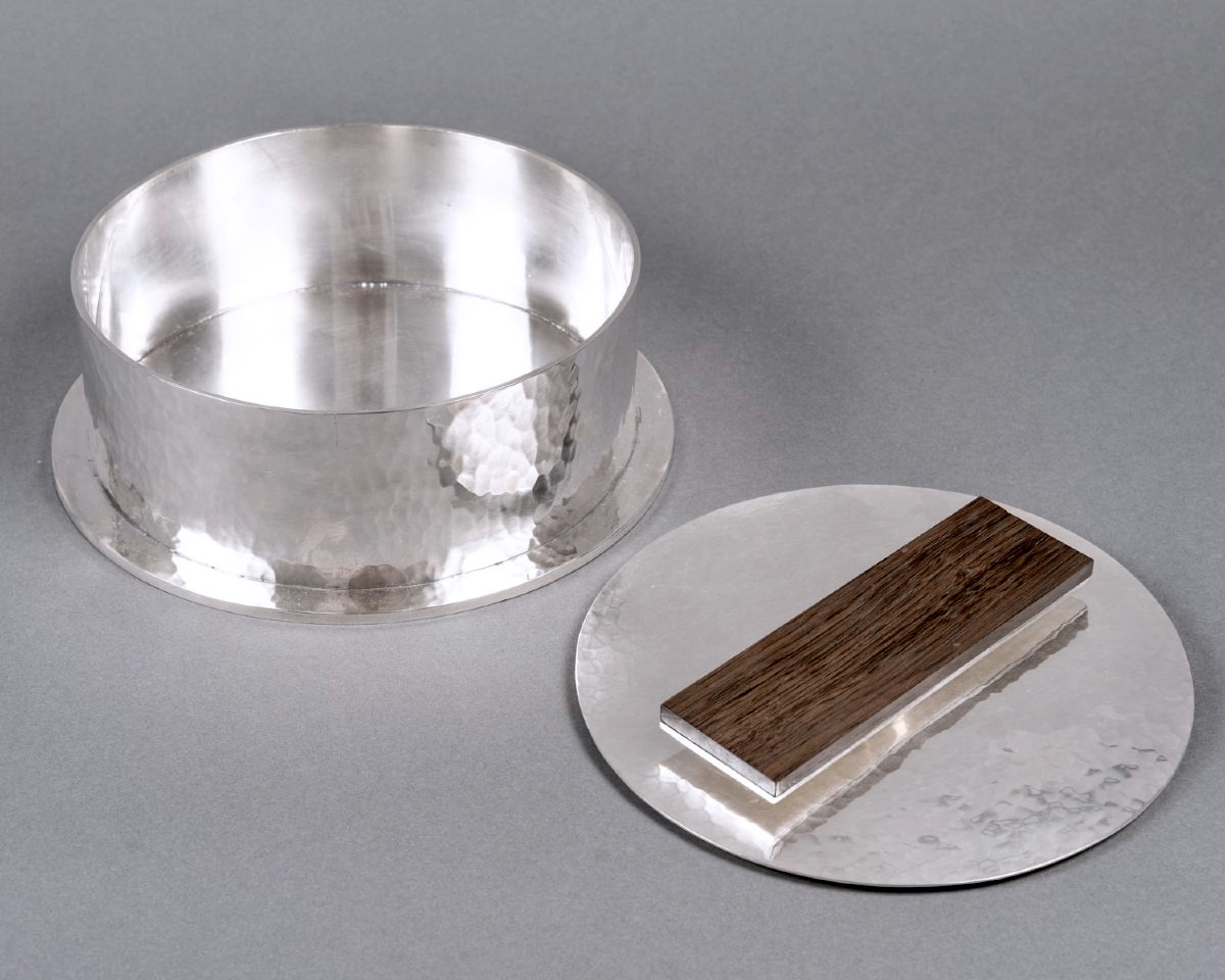 Jean Desprès - Box Modernist Silver-plated Metal And Rosewood-photo-3
