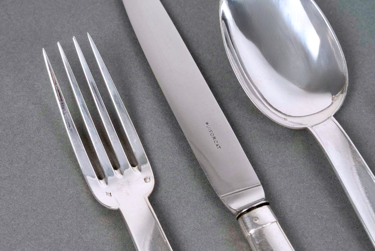 Puiforcat - Art Deco Cutlery Flatware Set Royan Normandie Sterling Silver - 57 Pieces-photo-2
