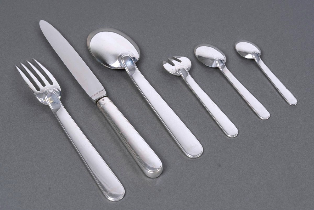 Puiforcat - Art Deco Cutlery Flatware Set Royan Normandie Sterling Silver - 57 Pieces-photo-3