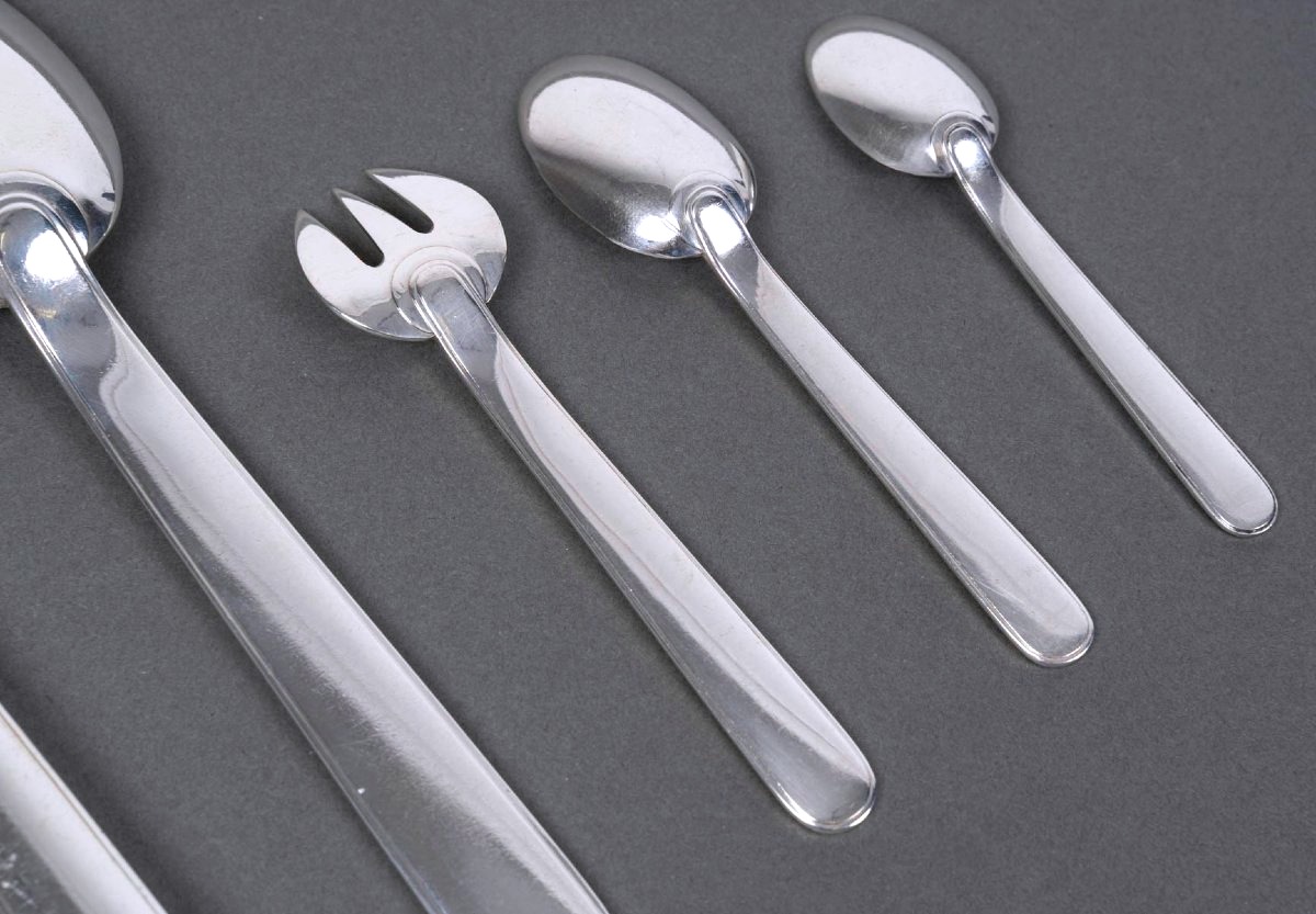Puiforcat - Art Deco Cutlery Flatware Set Royan Normandie Sterling Silver - 57 Pieces-photo-1