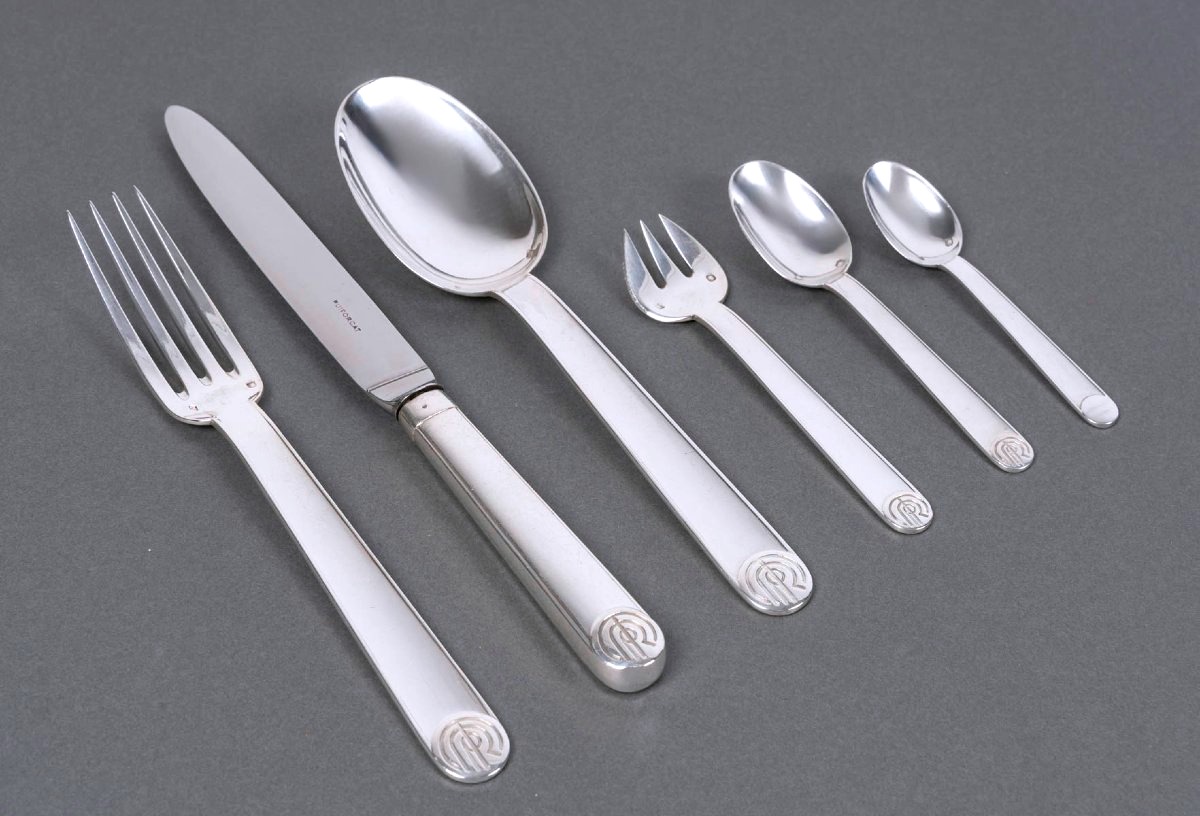 Puiforcat - Art Deco Cutlery Flatware Set Royan Normandie Sterling Silver - 57 Pieces