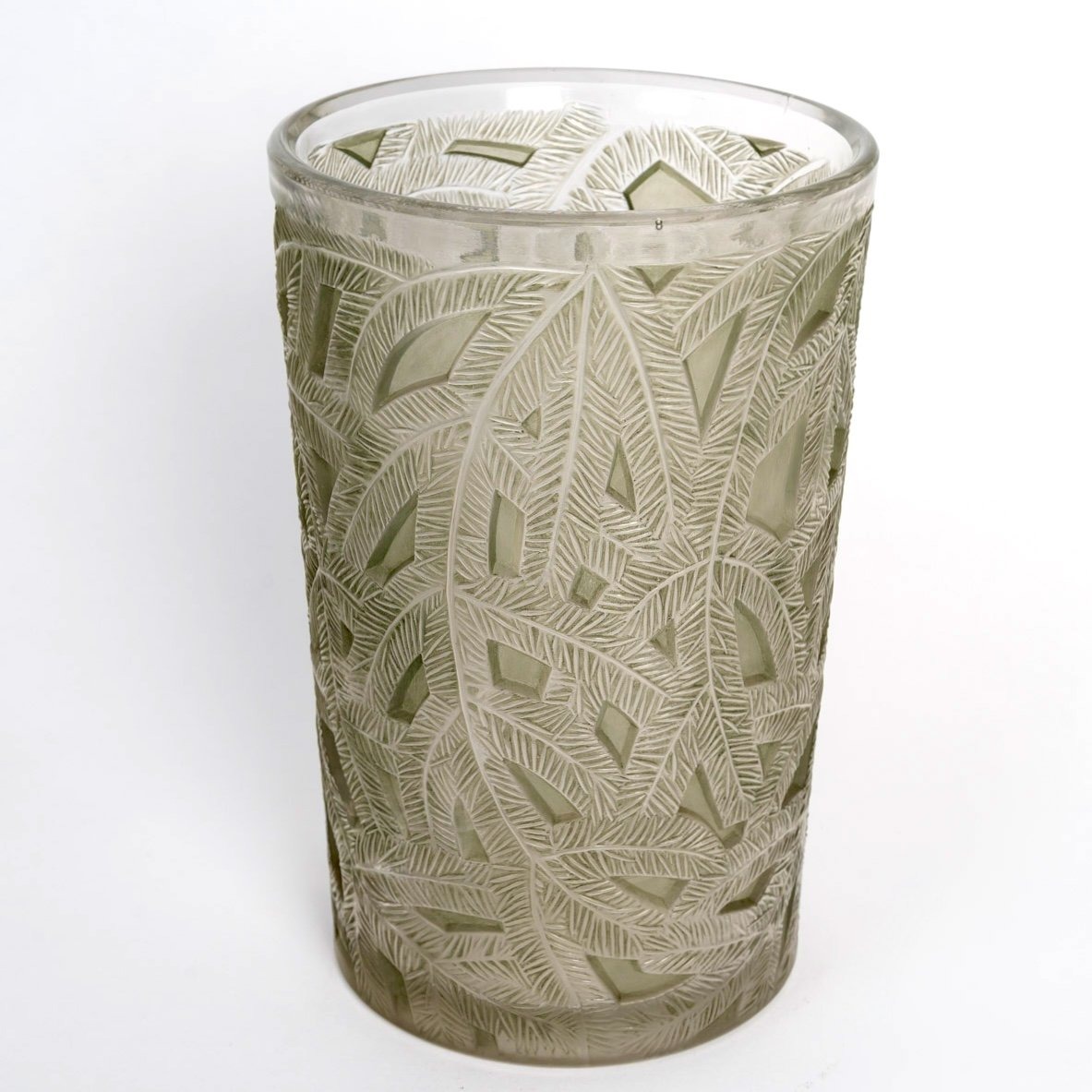 1923 René Lalique - Vase Epicea Glass With Green Patina -photo-2