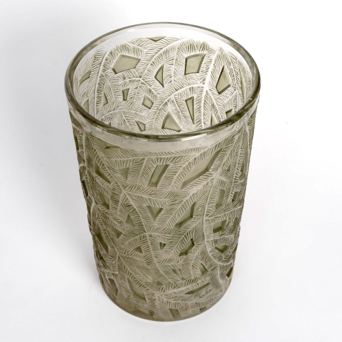 1923 René Lalique - Vase Epicea Glass With Green Patina -photo-3
