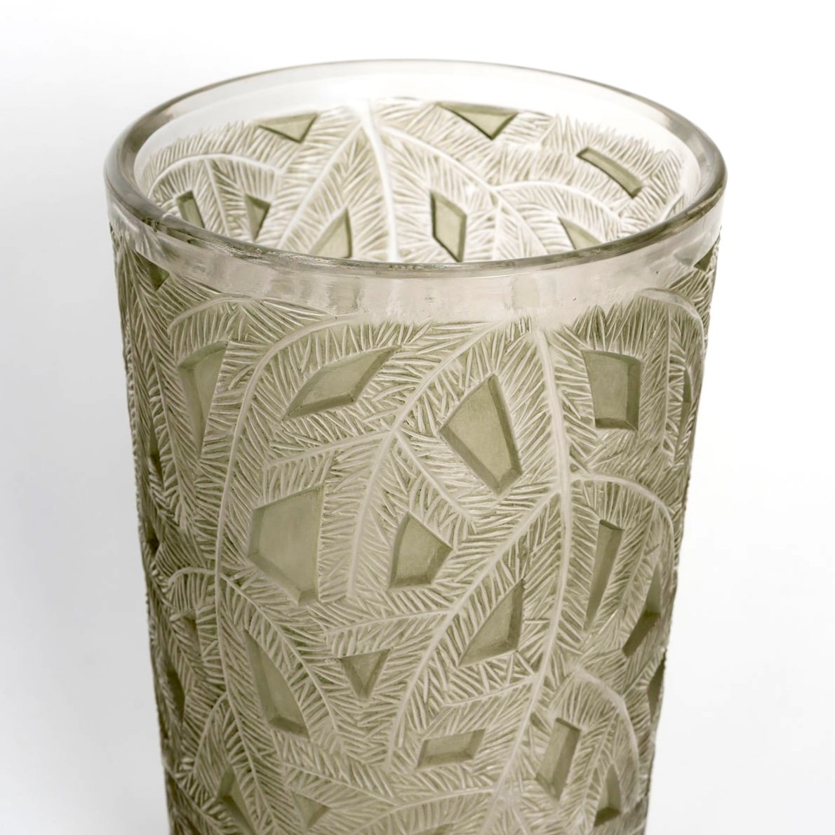 1923 René Lalique - Vase Epicea Glass With Green Patina -photo-4
