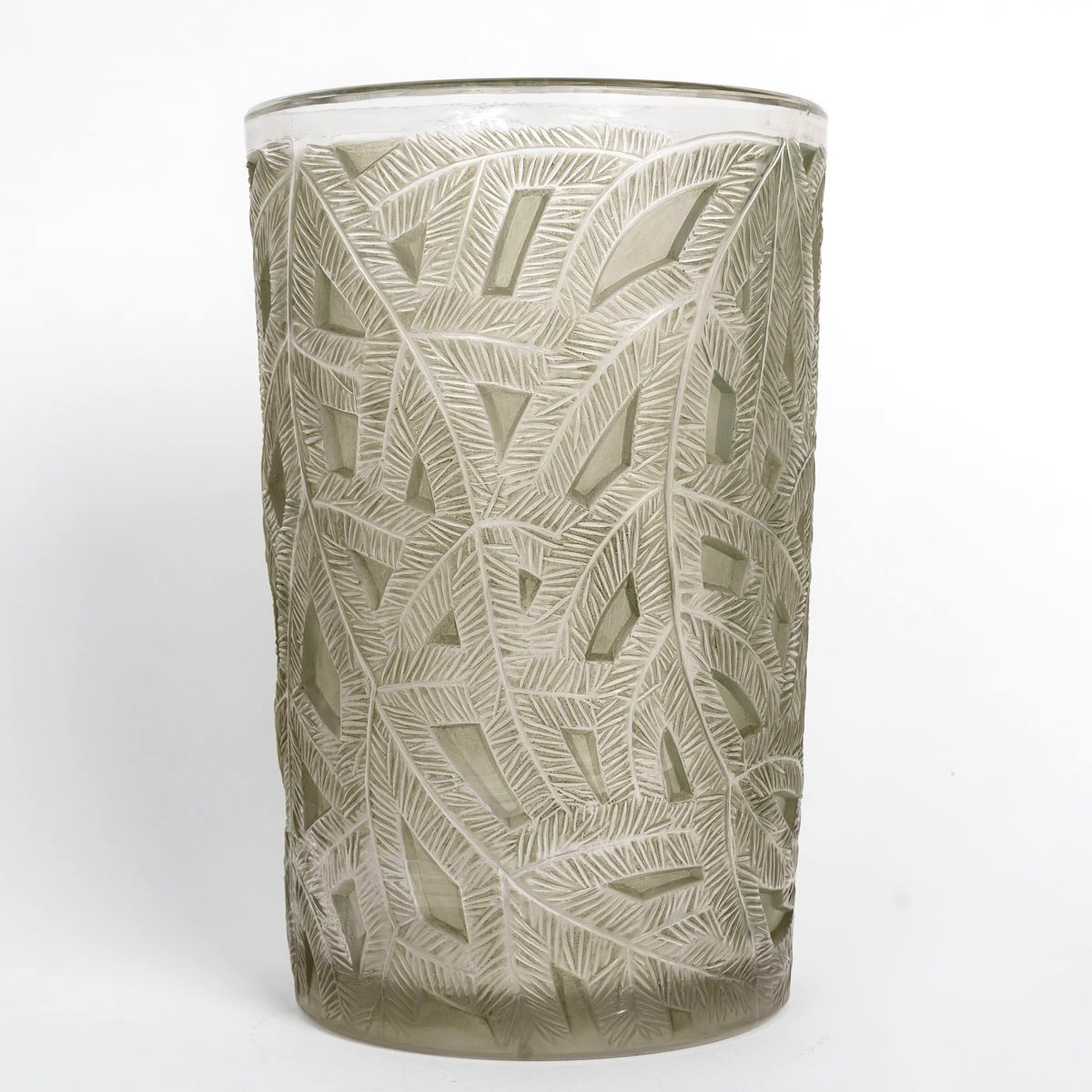 1923 René Lalique - Vase Epicea Glass With Green Patina 