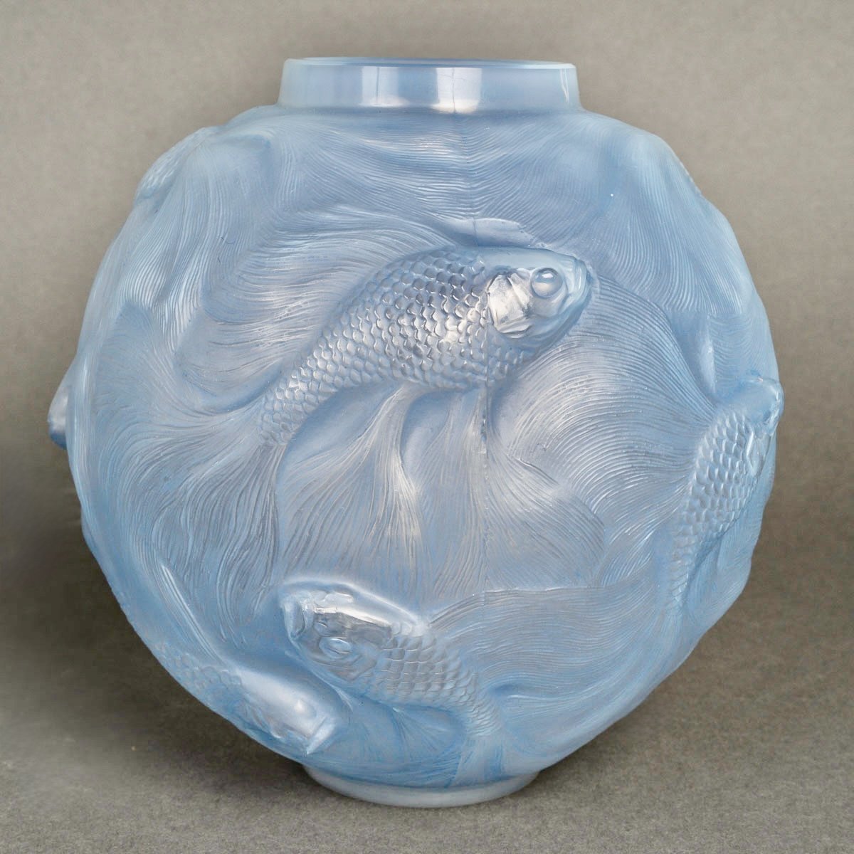 1924 René Lalique - Vase Formose Opalescent Glass With Blue Patina-photo-2