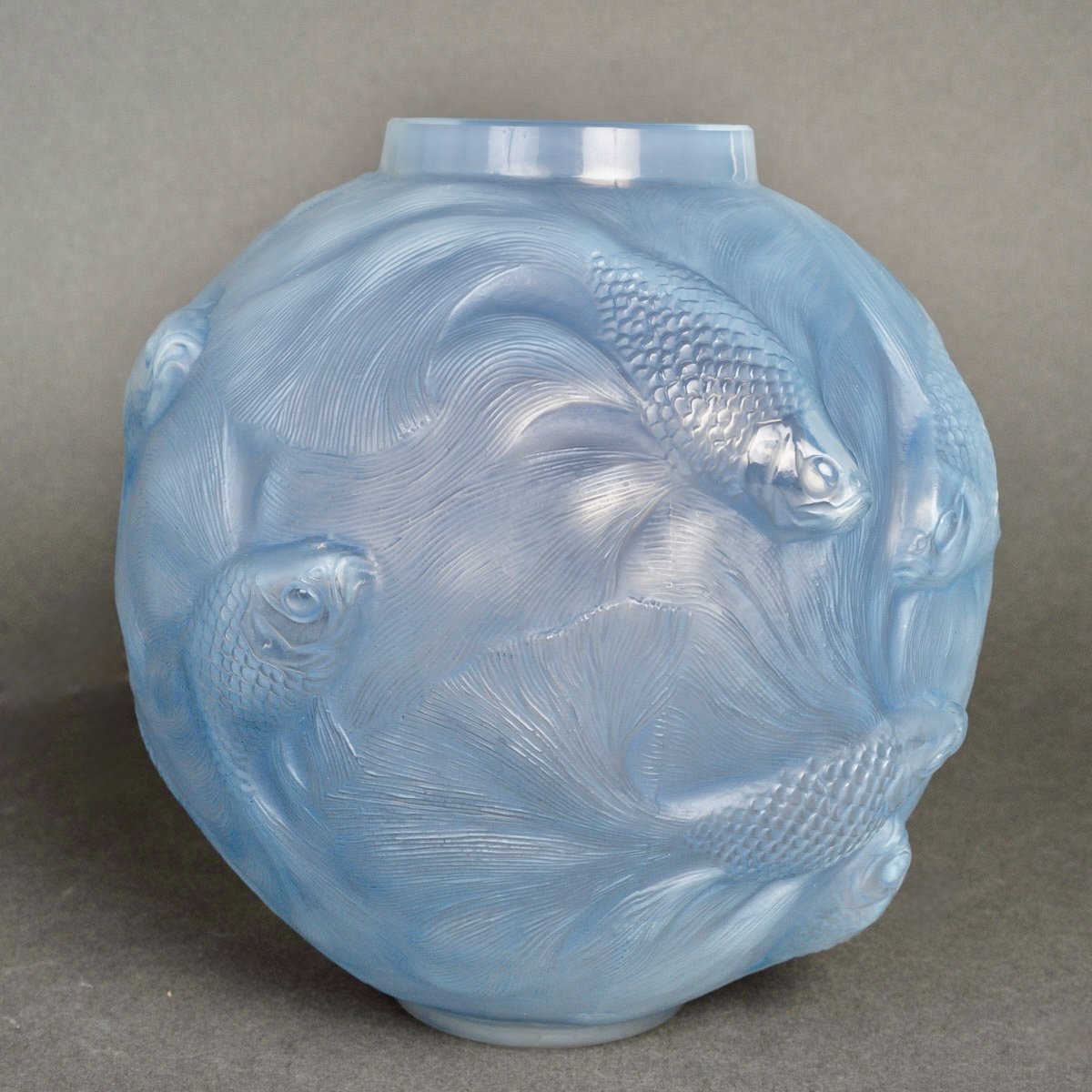 1924 René Lalique - Vase Formose Opalescent Glass With Blue Patina-photo-3