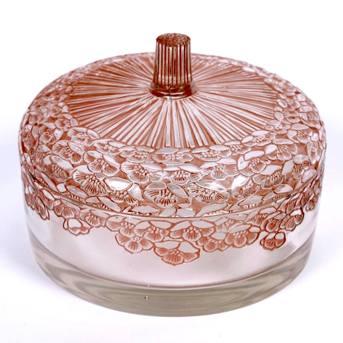 1926 René Lalique - Boîte Boutons d'Or Verre Blanc Patiné Rouge-photo-2